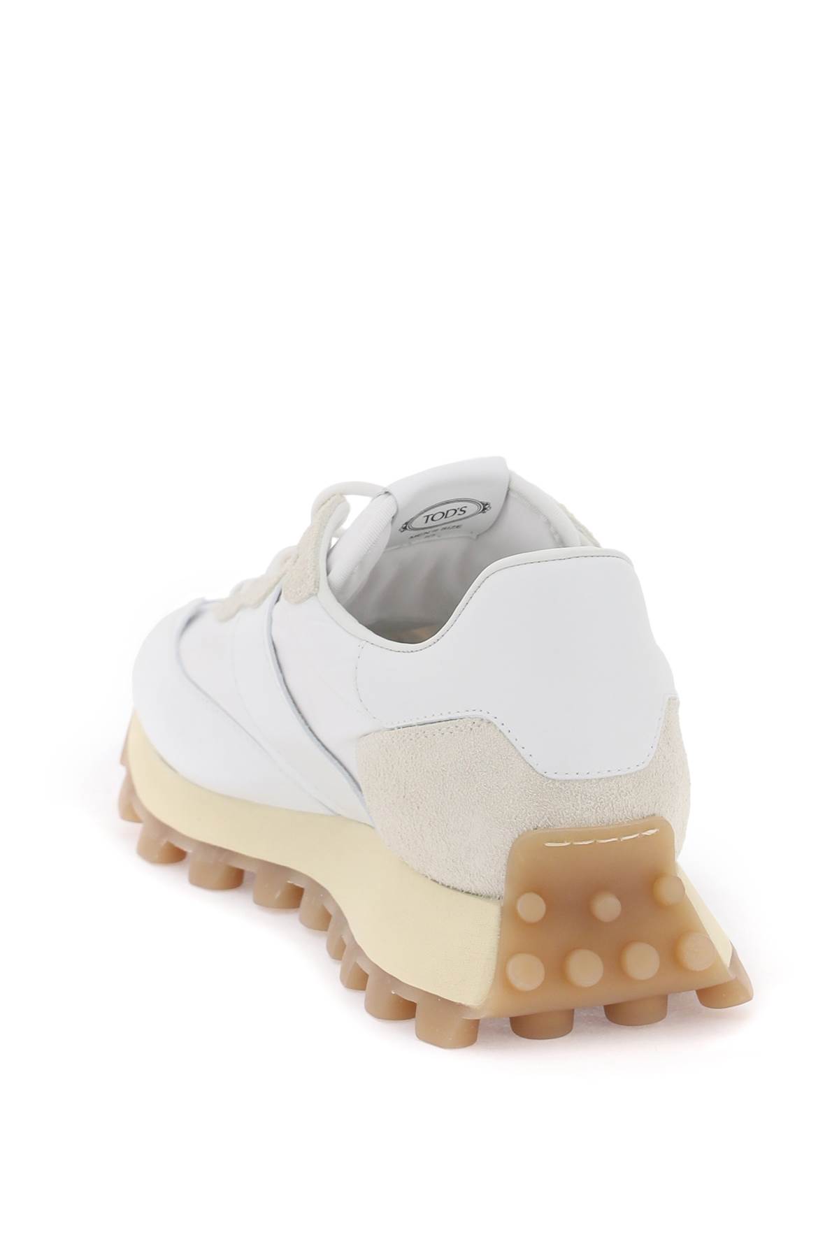 Shop Tod's Leather And Fabric 1t Sneakers In Bianco Bianco Lana (beige)