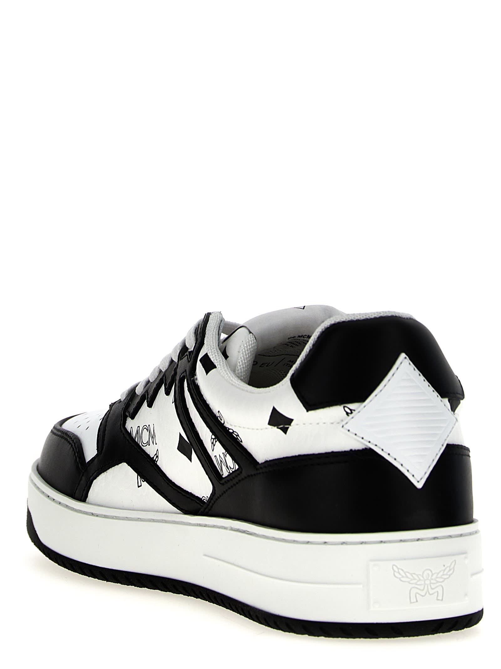 Shop Mcm Neo Terrain Sneakers In White/black
