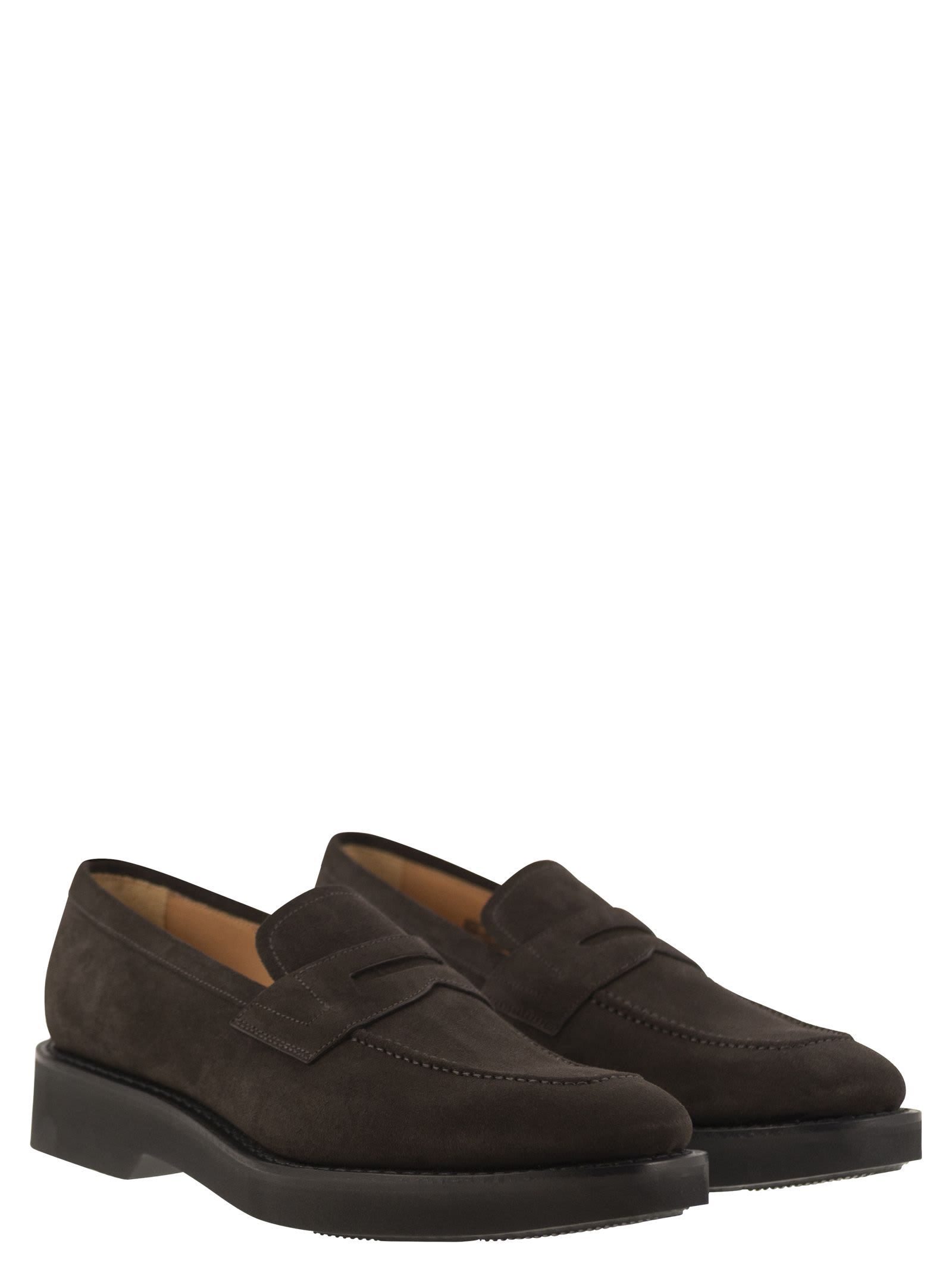 Shop Church's Suede Calfskin Moccasin In Dark Brown