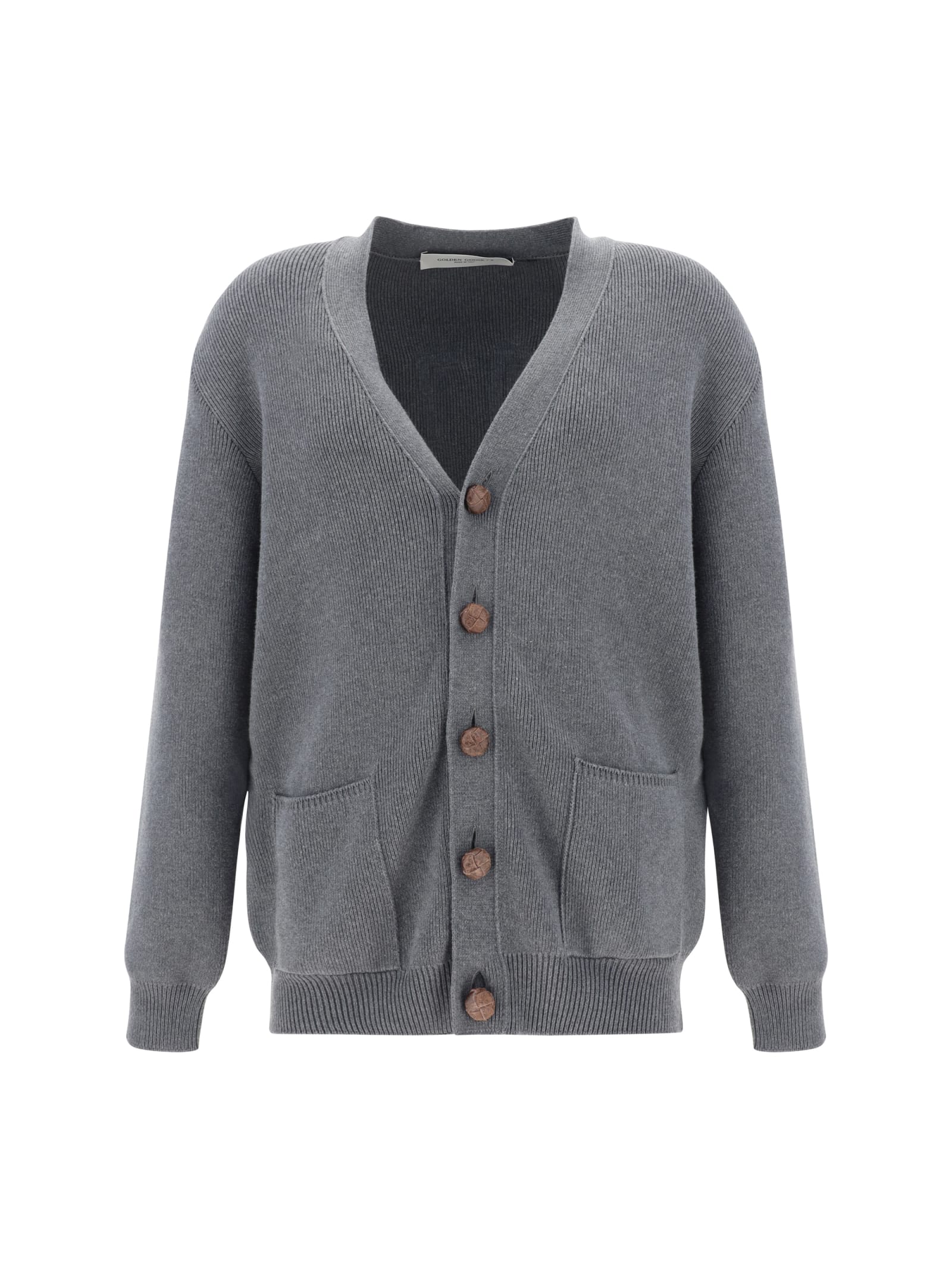 Shop Golden Goose Cardigan In Dark Grey Melange