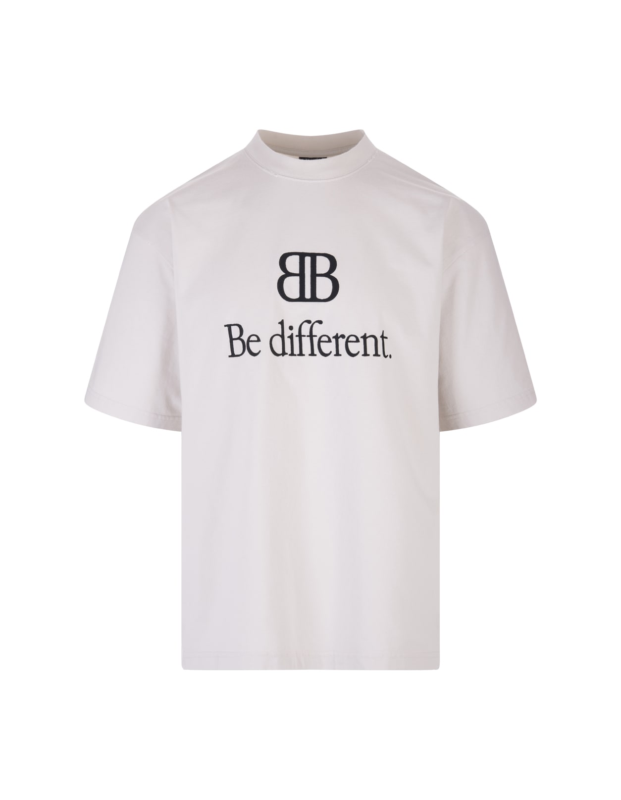 Balenciaga Man Bb Be Different Large Fit T-shirt In Ecru