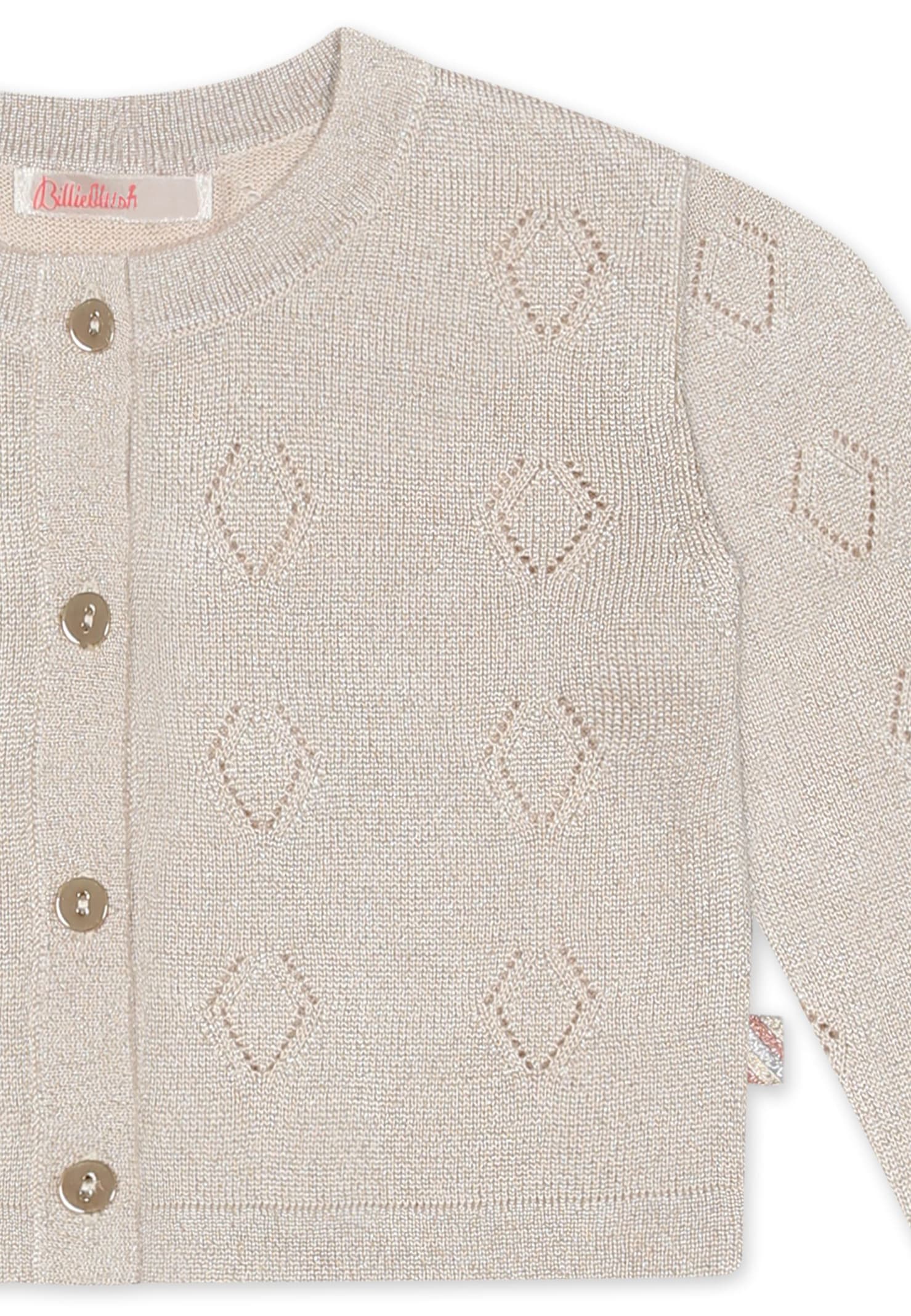 Billieblush Beige Crop Cardigan For Girl With Gold Lurex Details In Beige