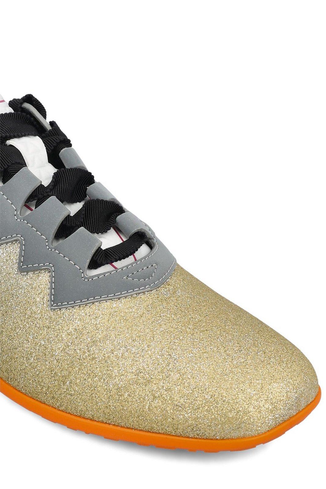 Valentino Logo Patch Lace-up Sneakers In Golden