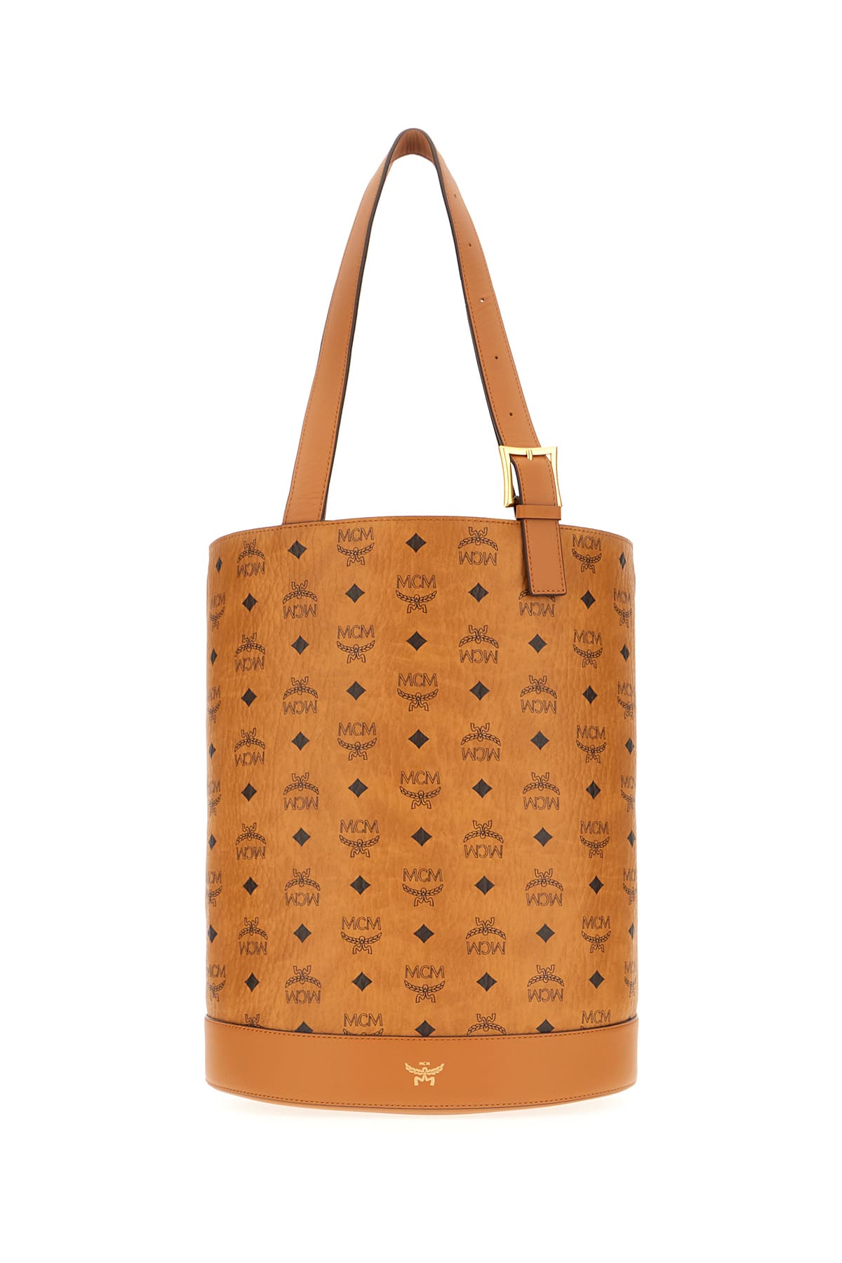 Shop Mcm Printed Synthetic Leather Shoulder Bag In Cognac