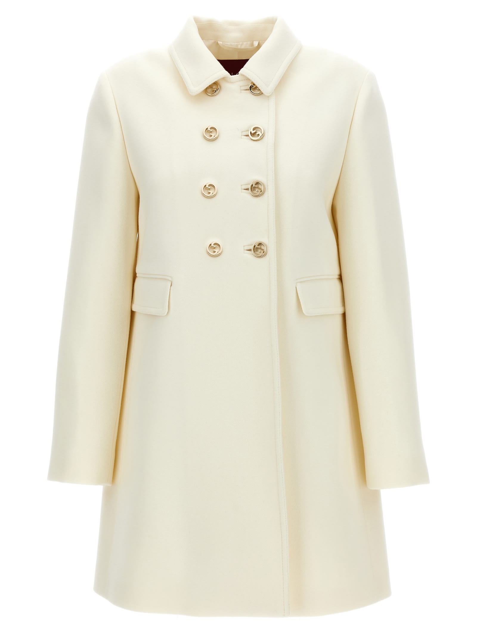 Shop Gucci Gg Double-breasted Coat In White