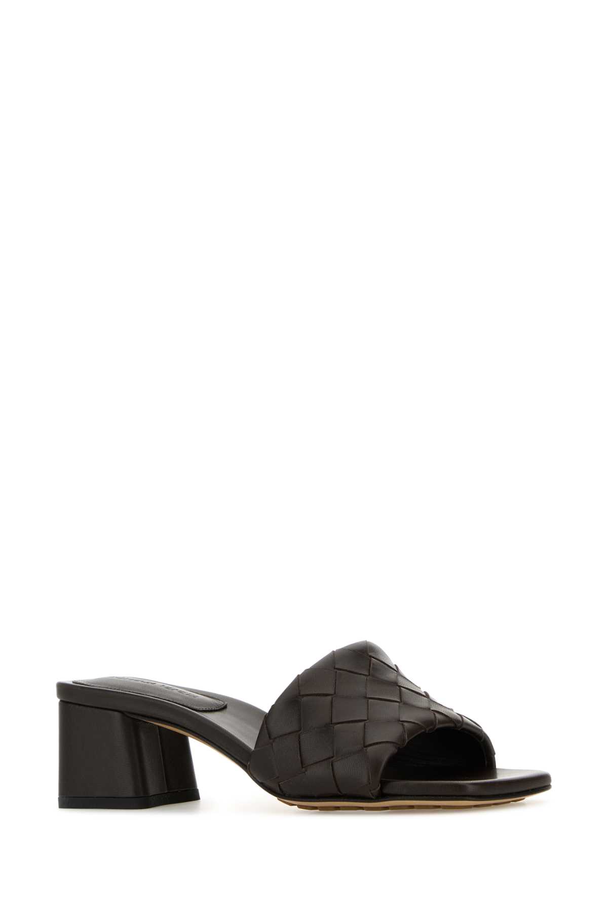 Bottega Veneta Women Leather Heel Sandals With Intrecciato Motif In Black