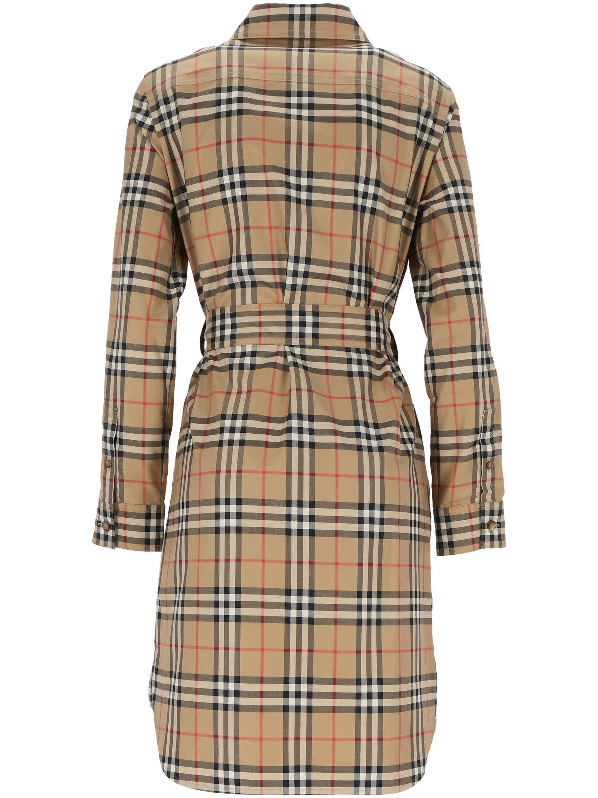 Shop Burberry Vintage Check-pattern Belted Shirt Dress In Neutrals