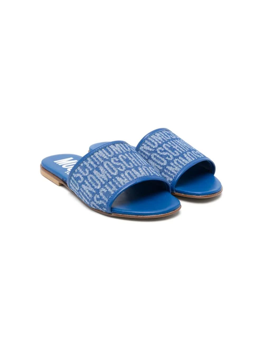 Shop Moschino Sandali Slides Con Monogramma Jacquard In Light Blue