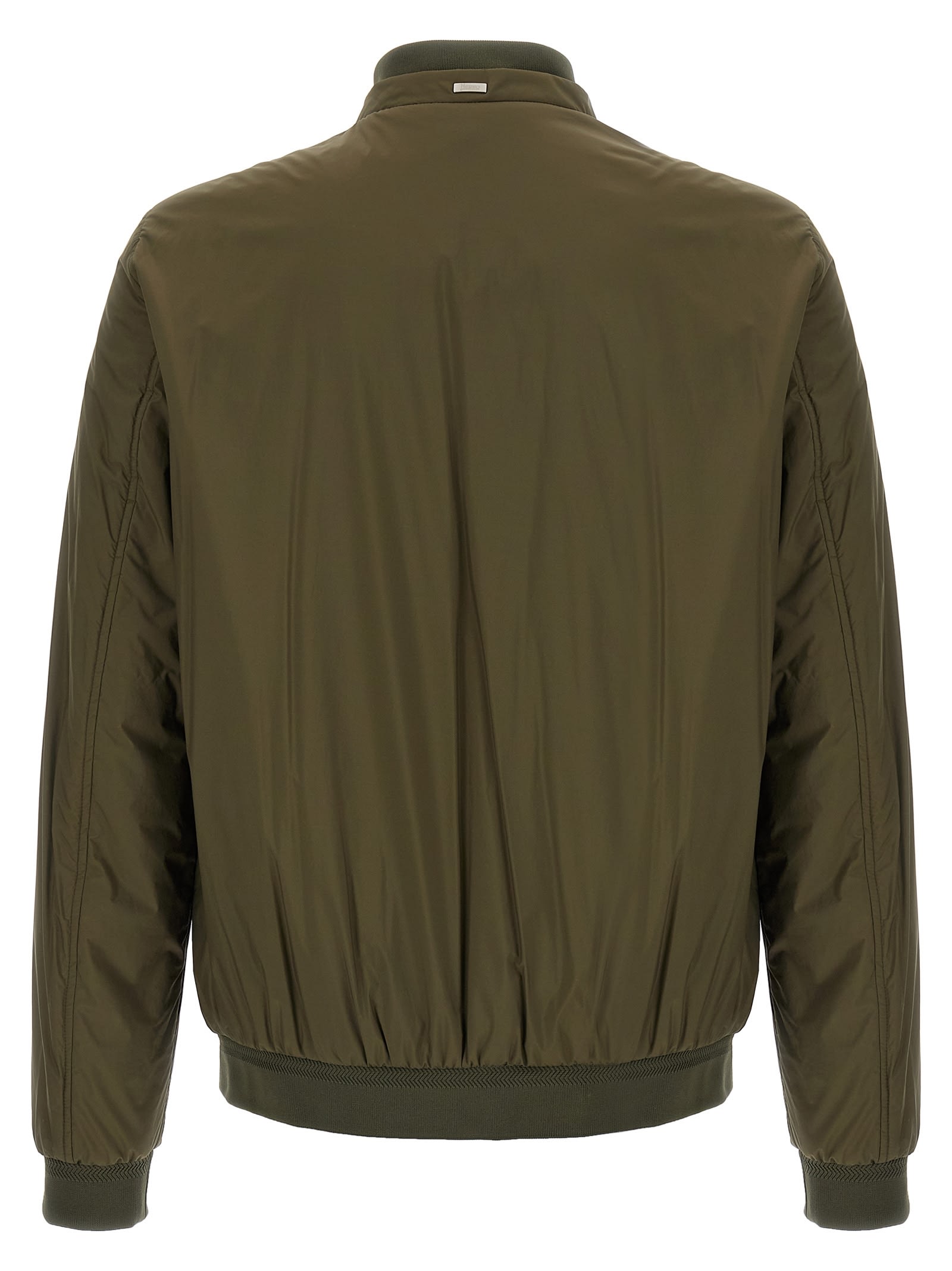 Herno Ribbed Bomber Jacket With Side Pockets In Green