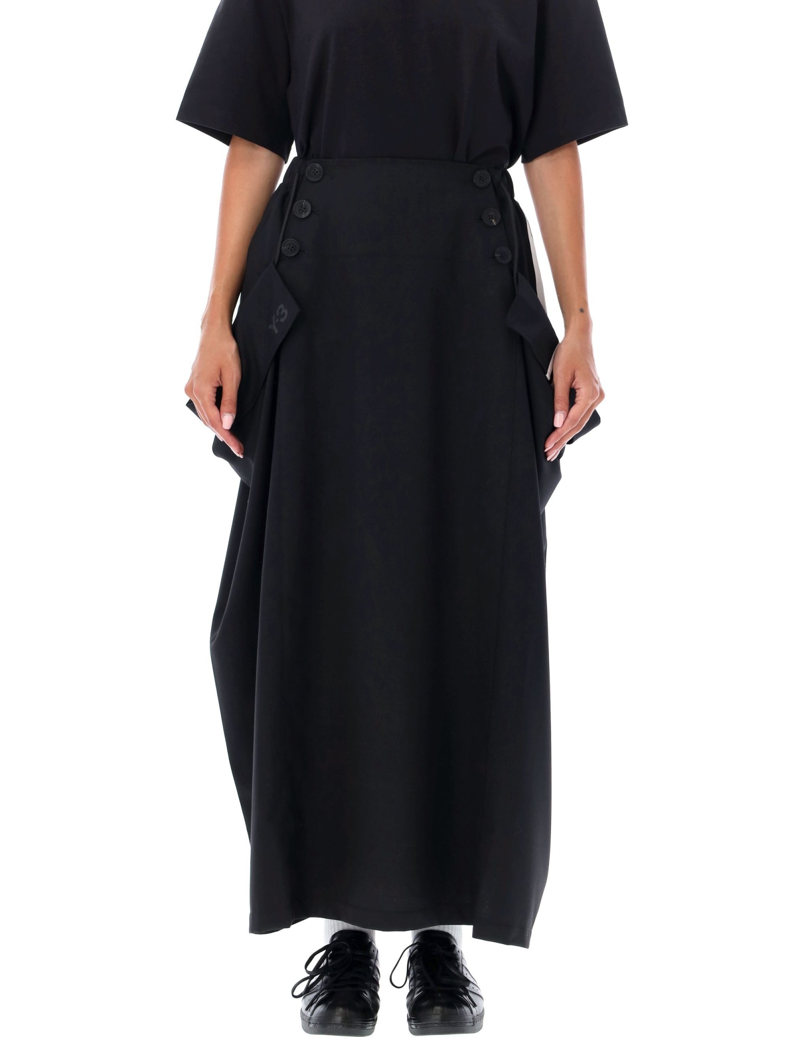 Shop Y-3 3 Band Long Skirt In Black