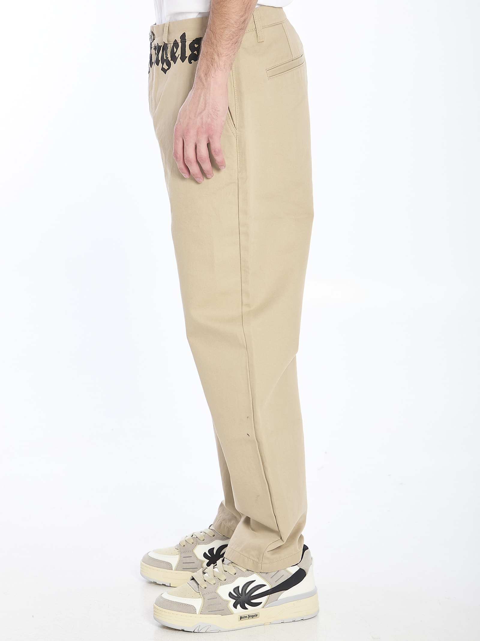 Shop Palm Angels Chino Pants With Logo In Beige