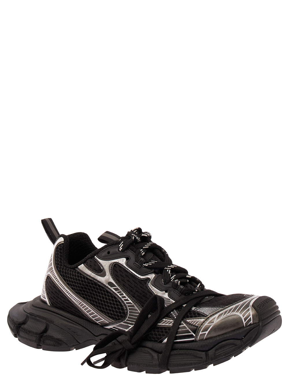 Shop Balenciaga 3xl Black Low Top Sneakers With Logo Detail In Mesh And Polyurethane Man