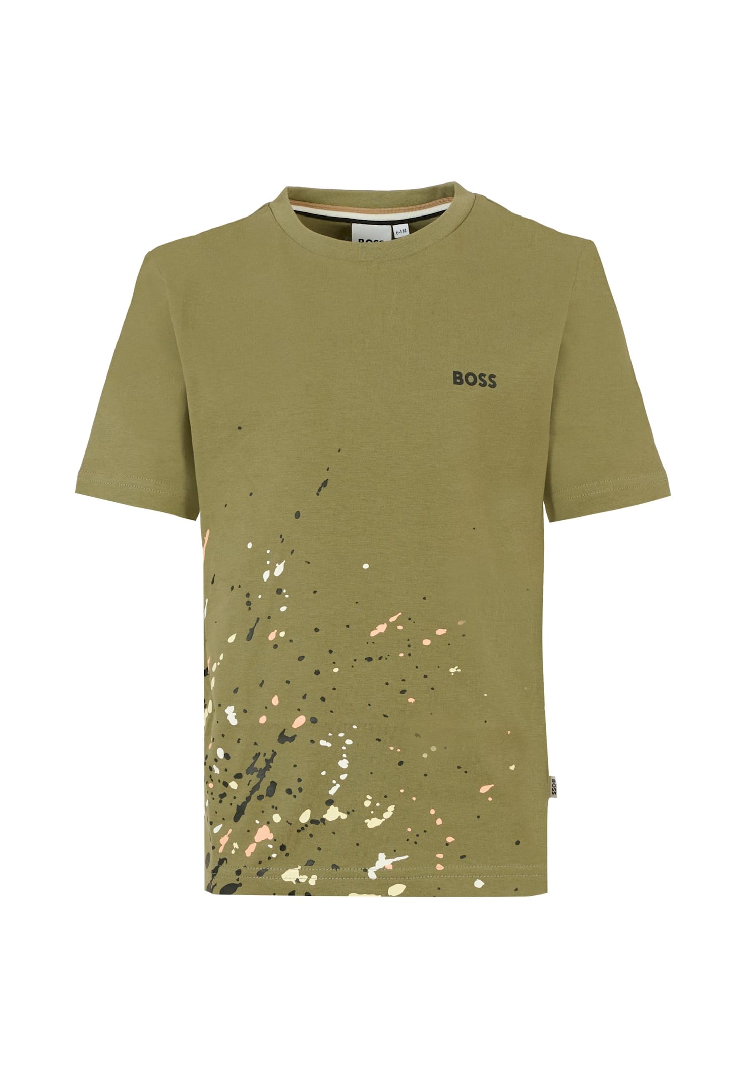 Hugo Boss Green T-shirt For Boy With Paint Splashes In Green