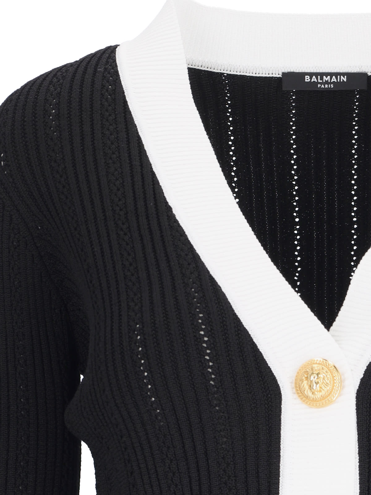 Balmain Contrast-border Ribbed Knit Cardigan
