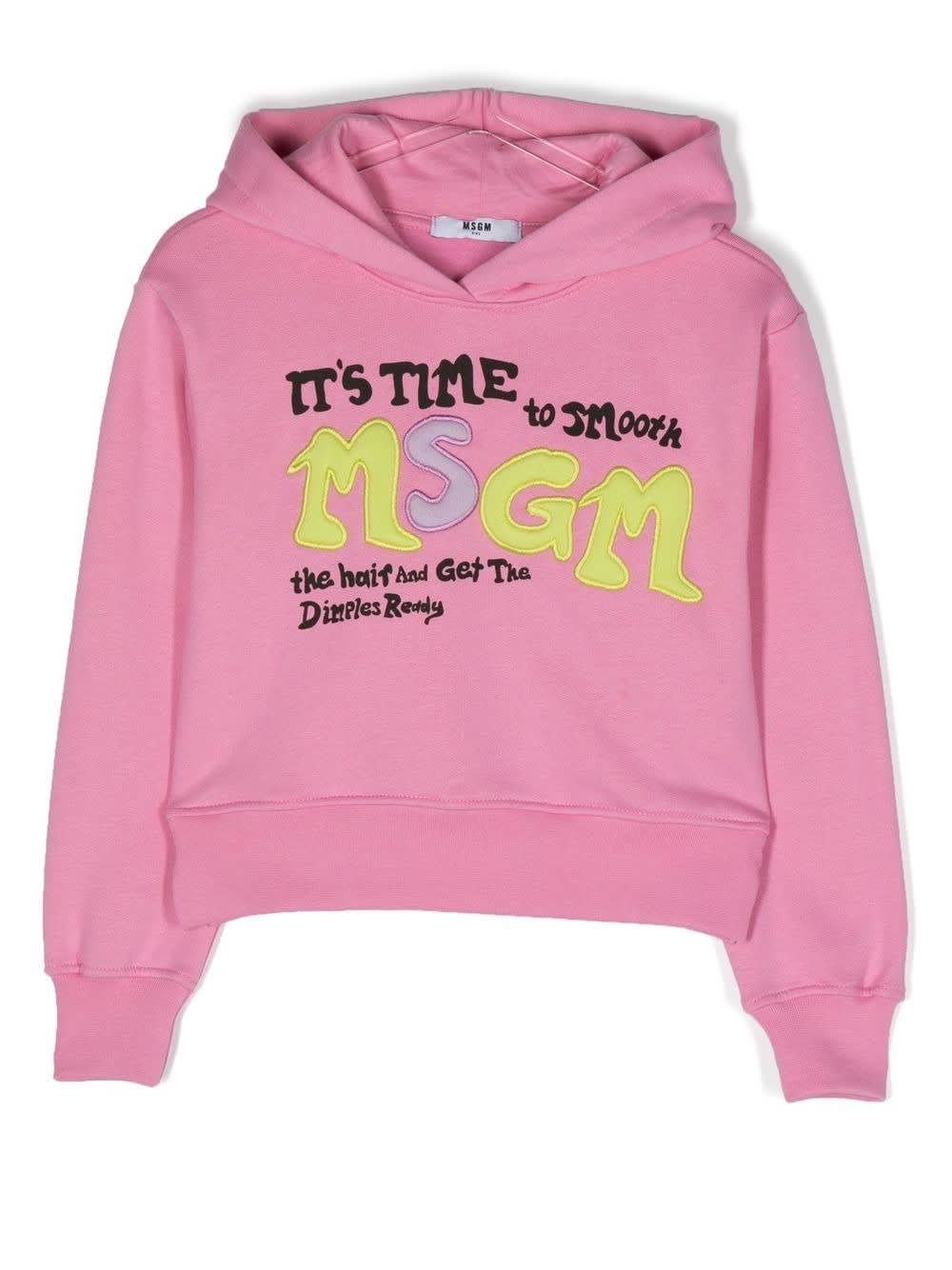 MSGM Kids Pink Hoodie With Front Print