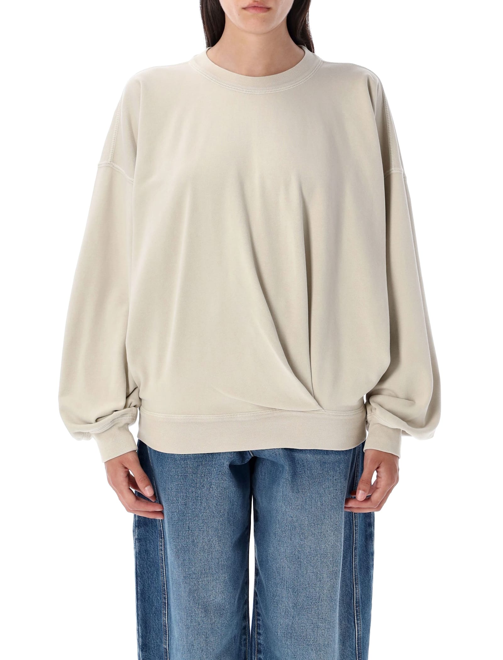 Isabel Marant Étoile Crew Neck Top Dropped Shoulders Long Sleeves In Neutral