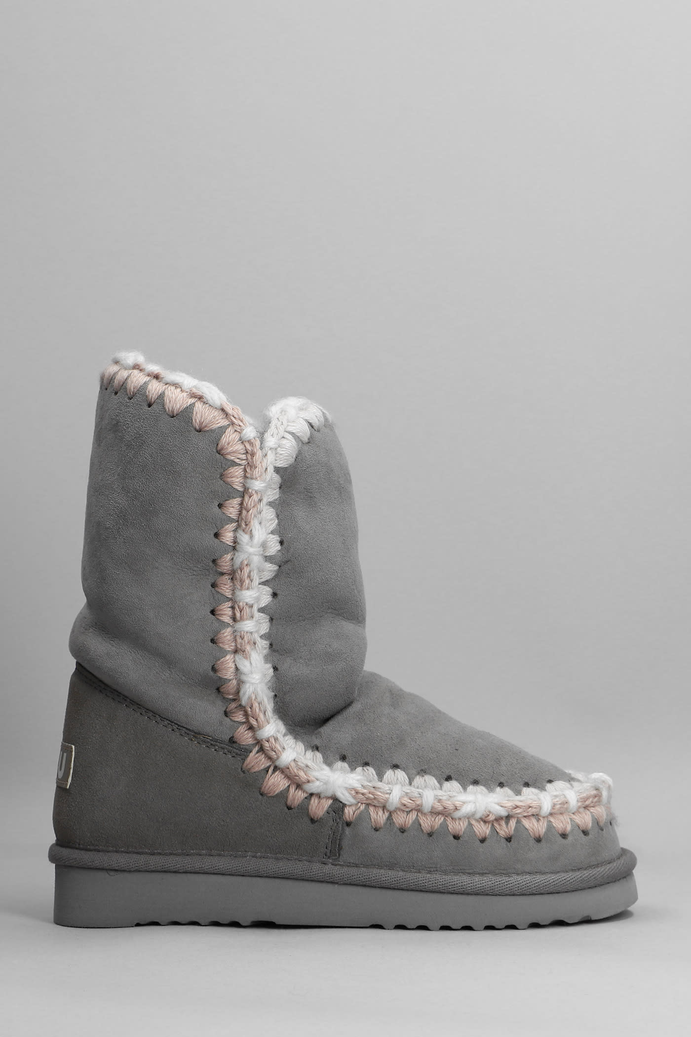 Mou Eskimo Low Heels Ankle Boots In Grey Suede