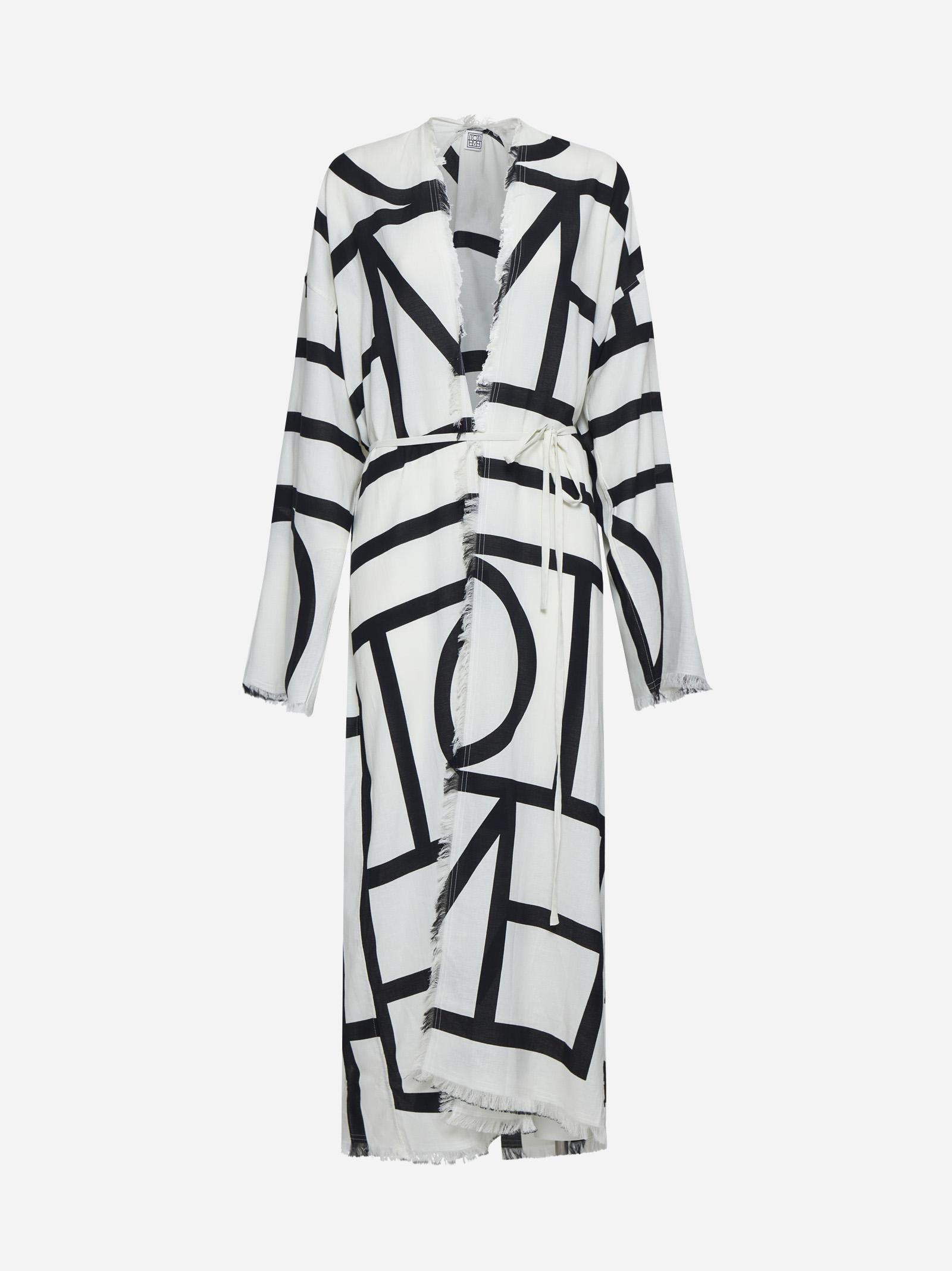 Shop Totême Monogram Cotton Long Wrap Dress In Neutro