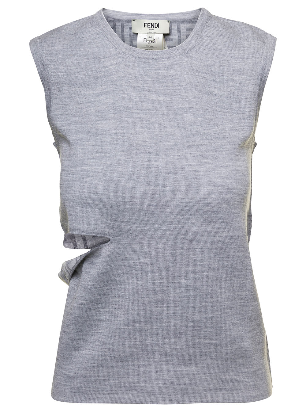 Fendi Sleeveless Wool Top With Unique Cut-out Detail In Gray