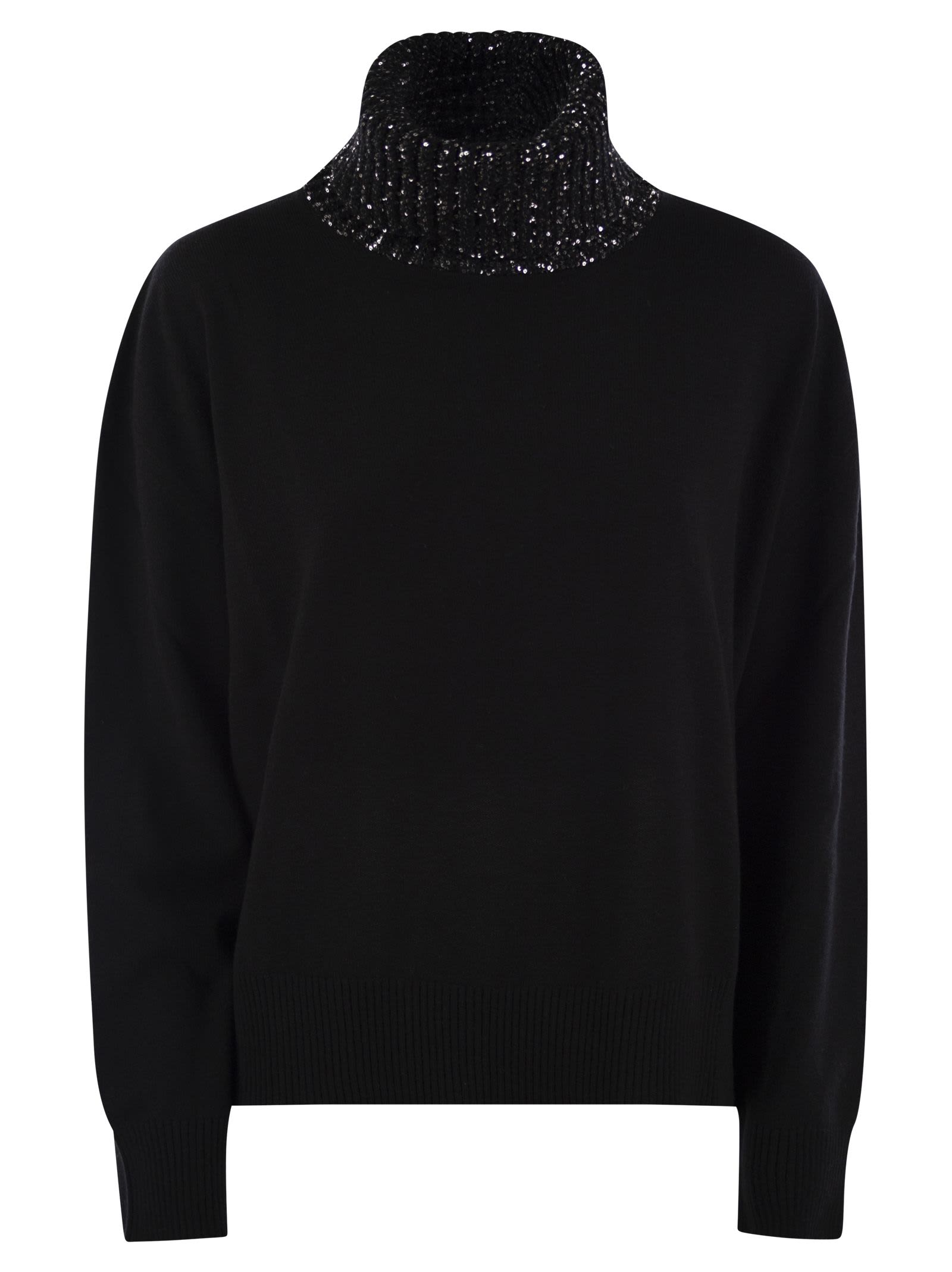 Shop Fabiana Filippi Turtleneck Sweater In Wool, Silk And Cashmere In Black