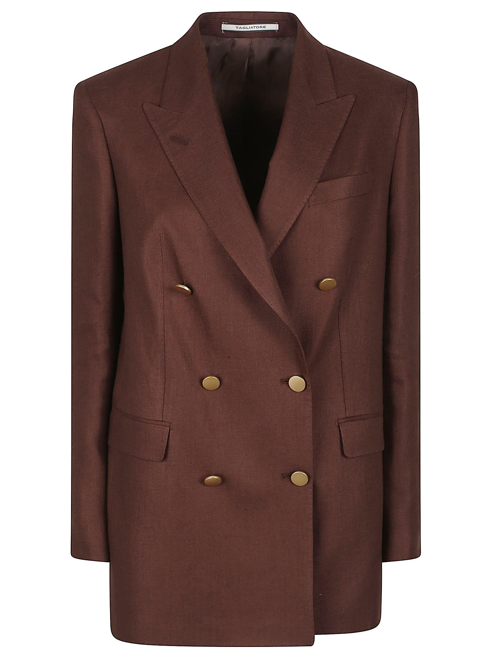 Tagliatore Double-breasted Brown Jacket In Linen Women