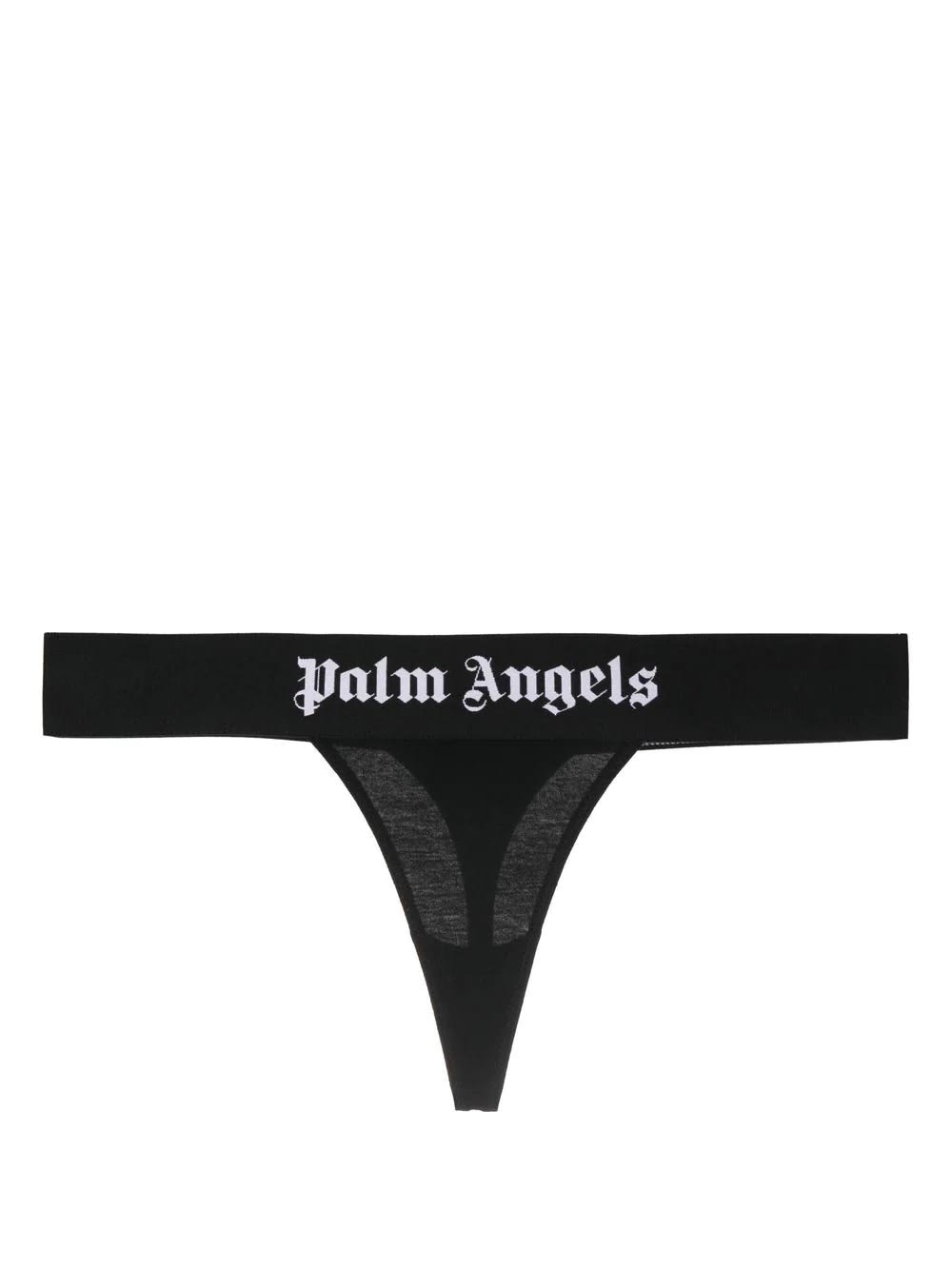 PALM ANGELS BLACK THONG WITH LOGO BAND