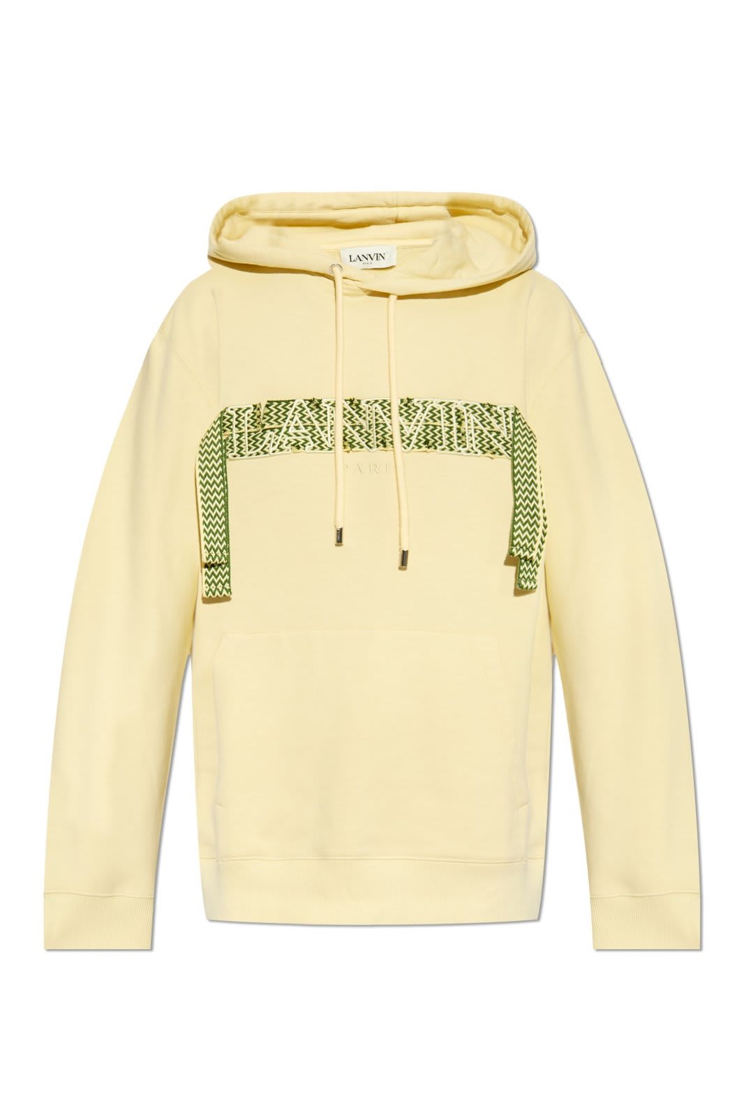 Shop Lanvin Logo-embroidered Lace-detailed Drawstring Hoodie In Yellow