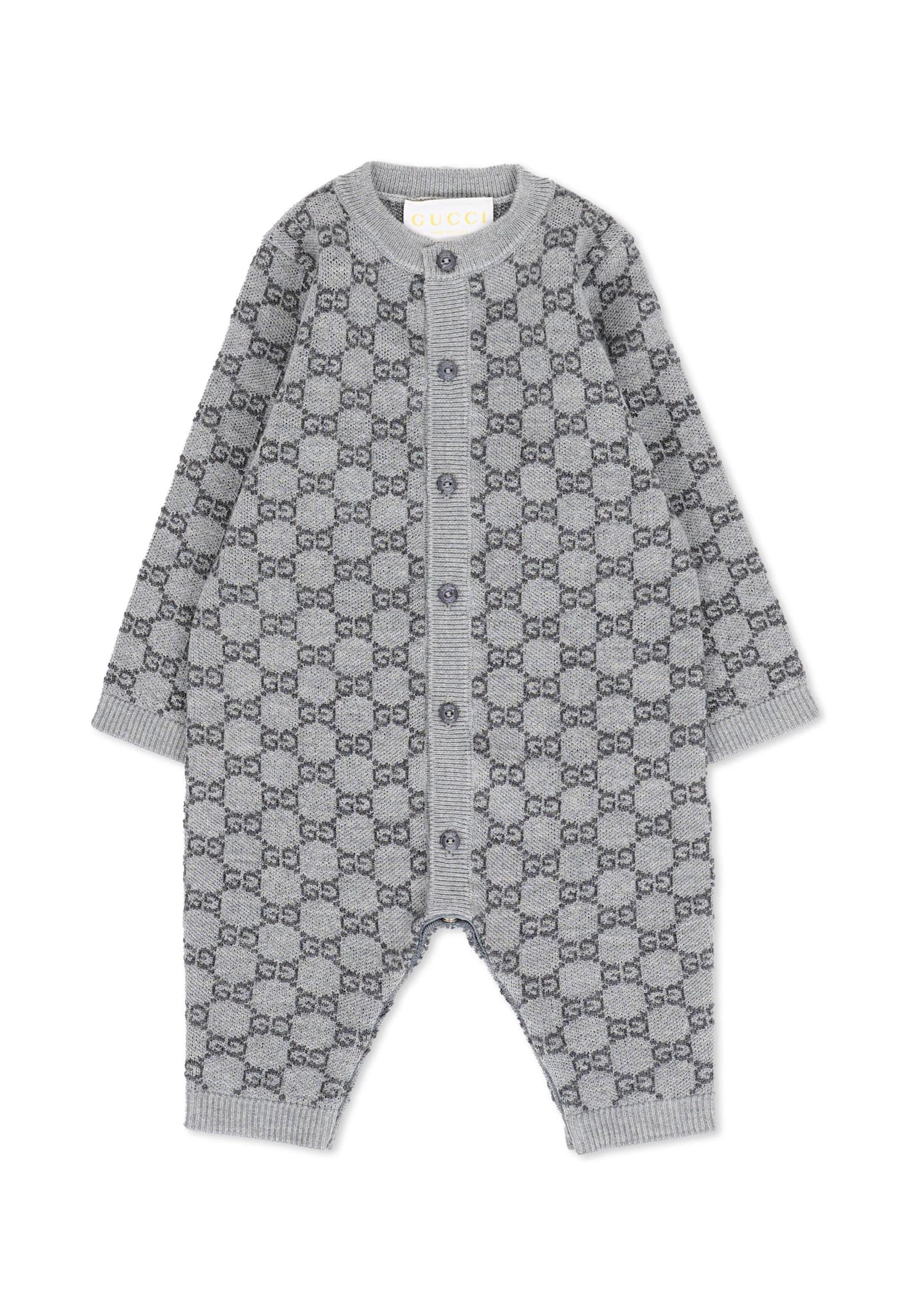 Gucci Grey Babygrow For Babykids With Gg In Gray