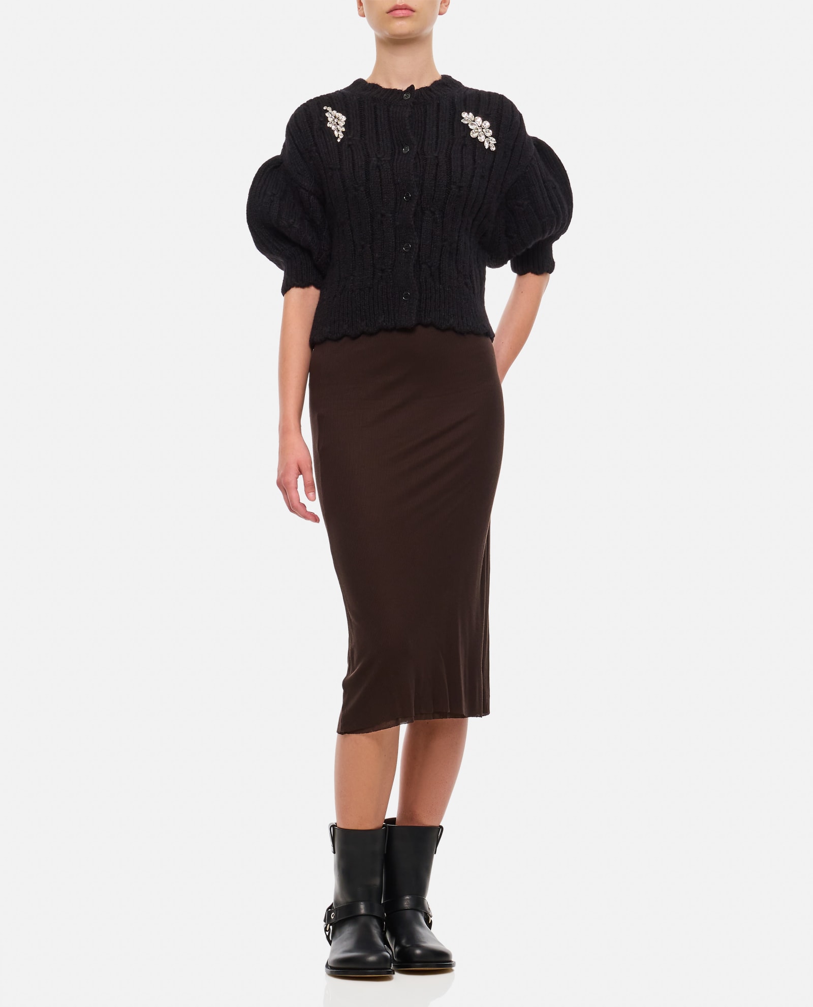 Shop Simone Rocha Cropped Chunky Knit Cardigan W/ Emb In Black