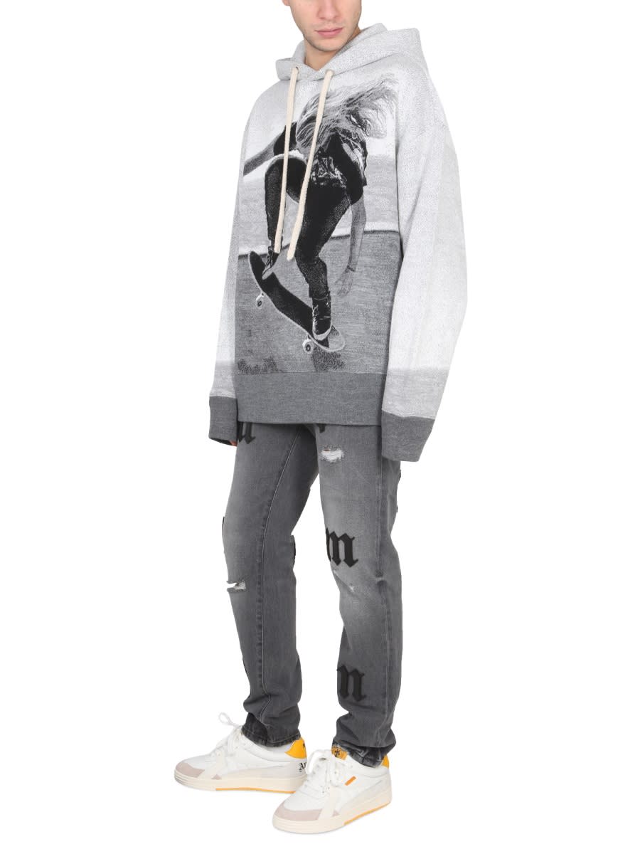Shop Palm Angels Hooded Shirt In Grey