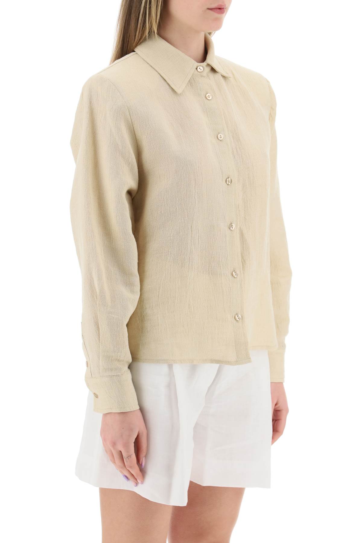 Shop Mvp Wardrobe Malibu Cotton Linen Shirt In Nude (beige)