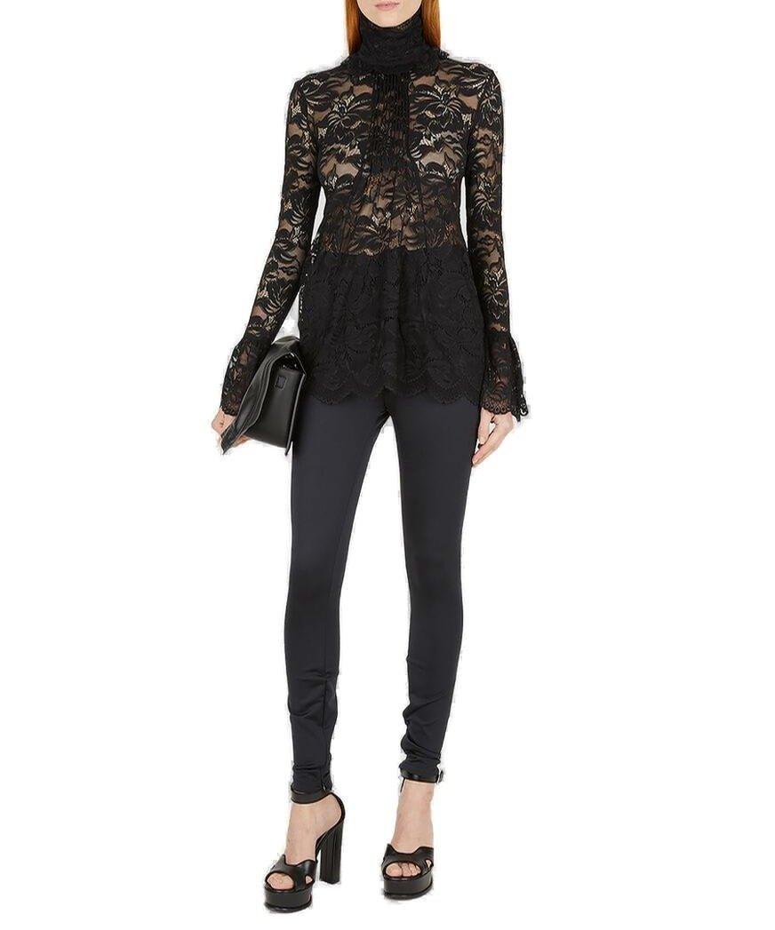 Shop Rabanne Floral-lace Detailed High Neck Blouse In Black