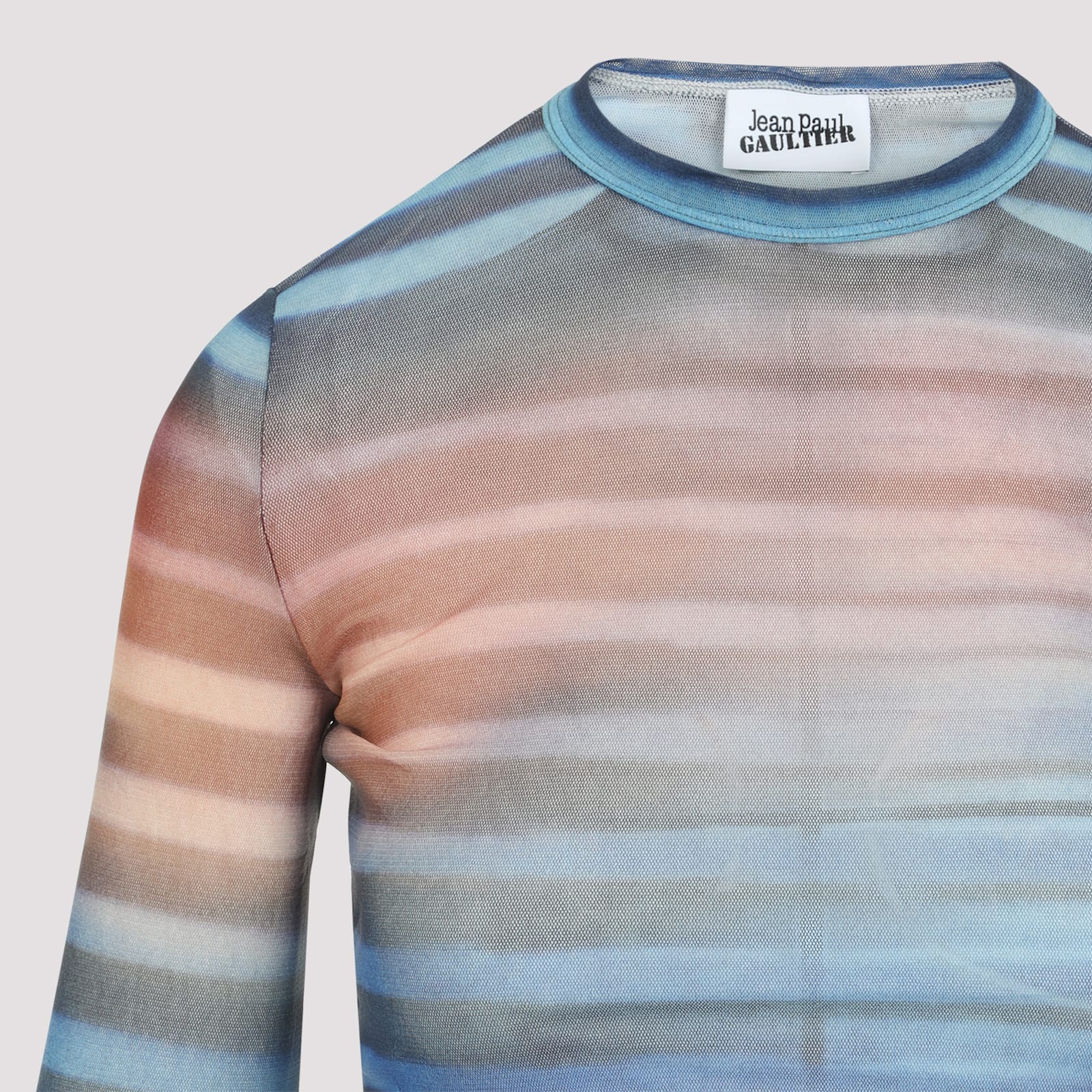 Jean Paul Gaultier Light Blue Mesh Printed Air Long Sleeves Top In Blue