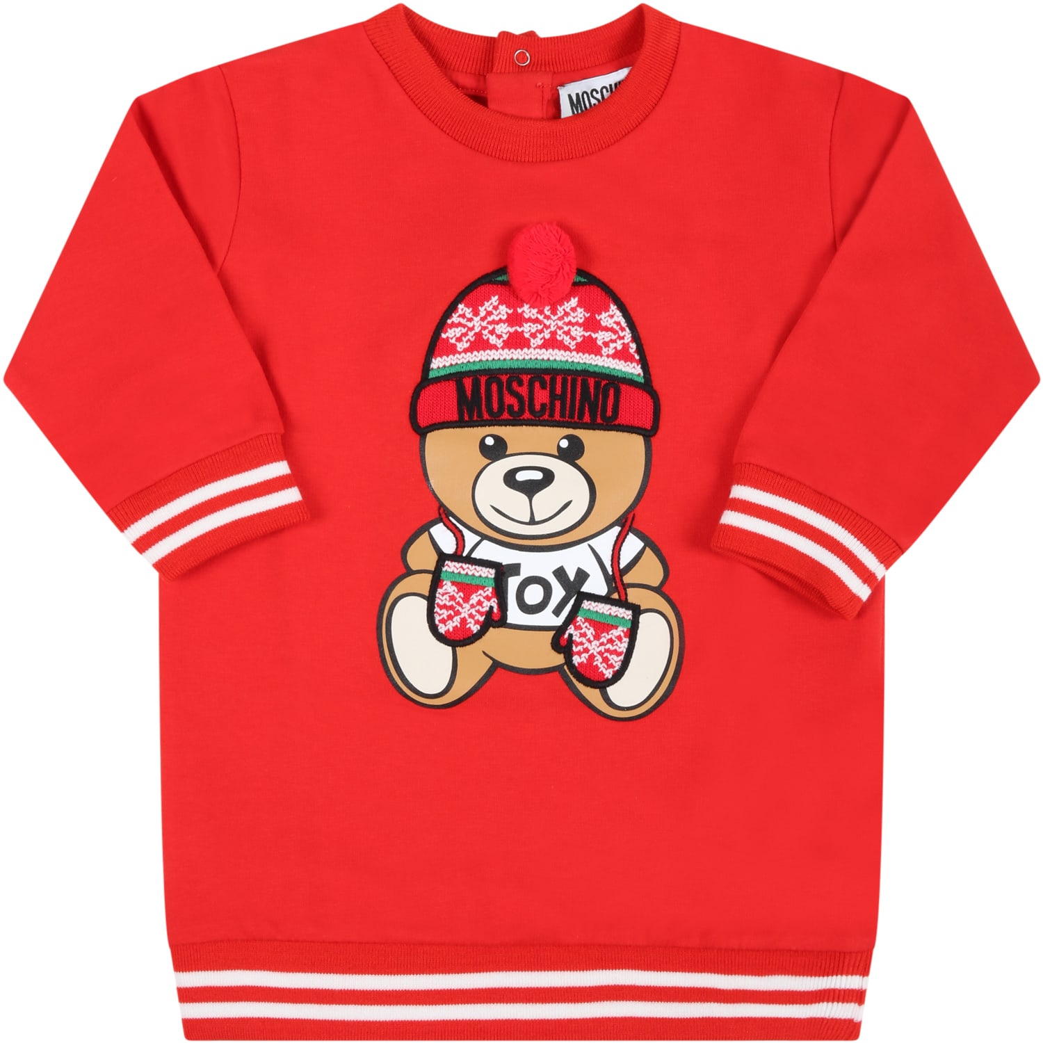 Moschino Red Dress For Baby Girl With Teddy Bear