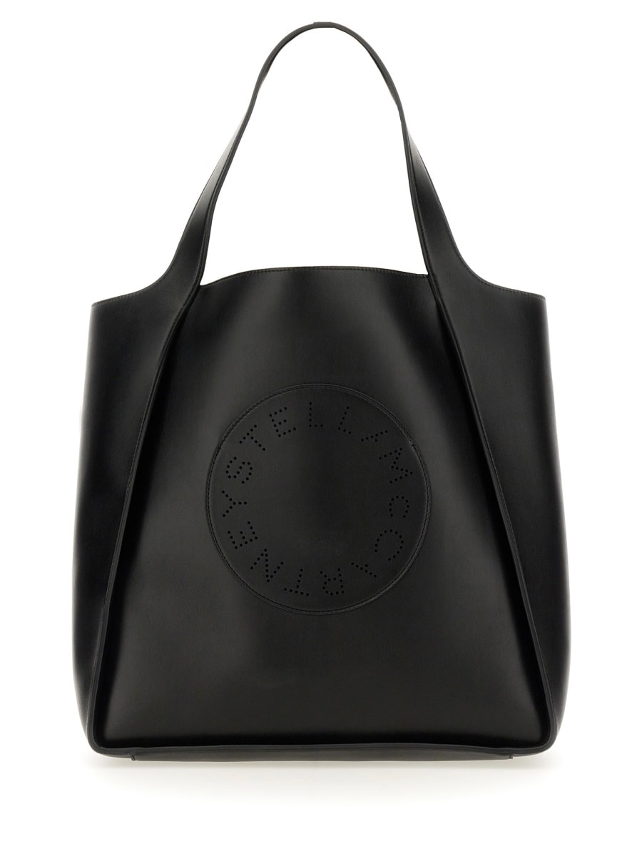 Shop Stella Mccartney Square Tote Bag With Logo In Black