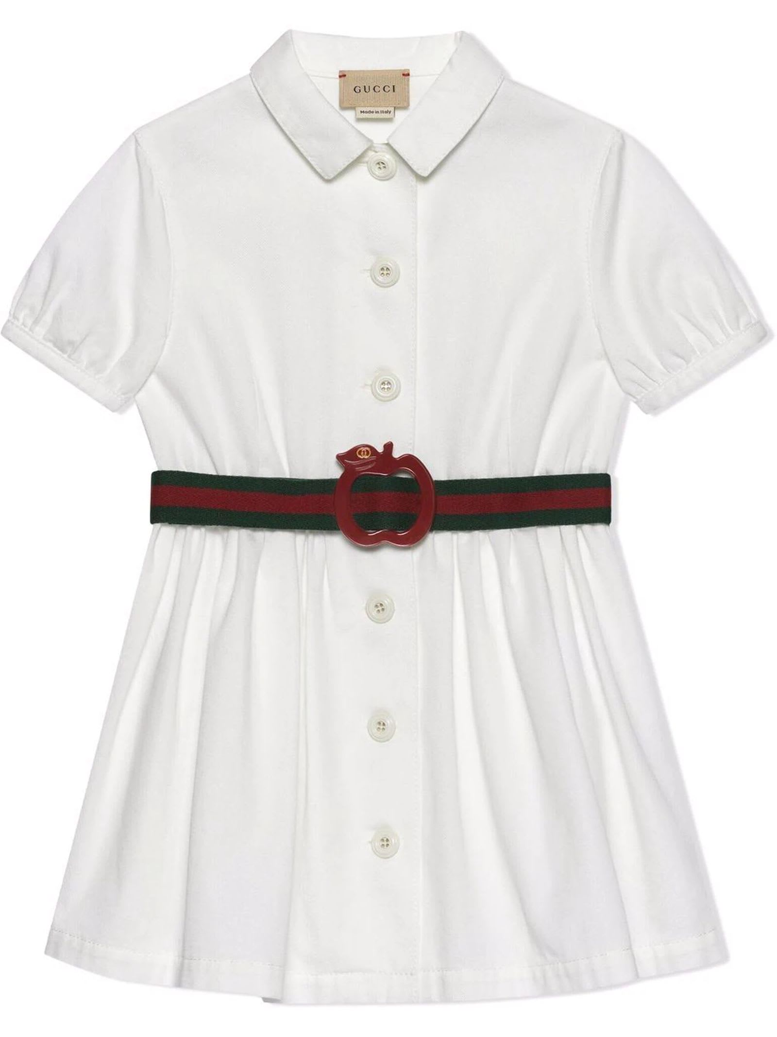 Gucci Childrens Cotton Dress With Apple Buckle