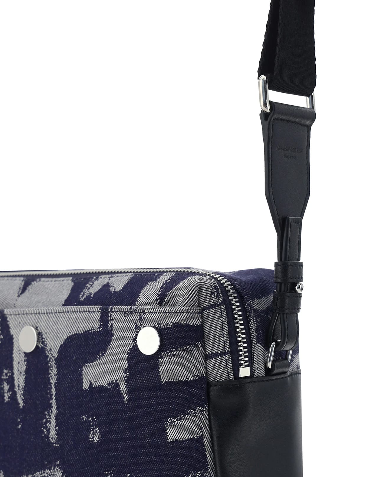 ALEXANDER MCQUEEN INDIGO GRAFFITI MCQUEEN DENIM SHOULDER BAG 