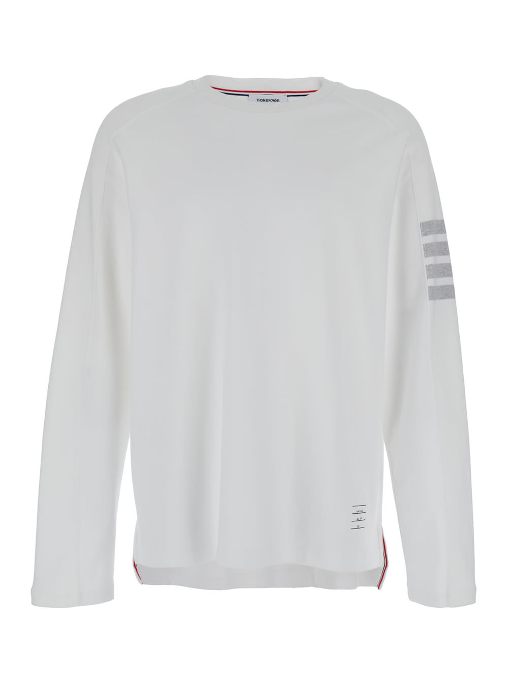 Shop Thom Browne Long Sleeve Tee W/ 4 Bar Stripe In Milano Cotton In White