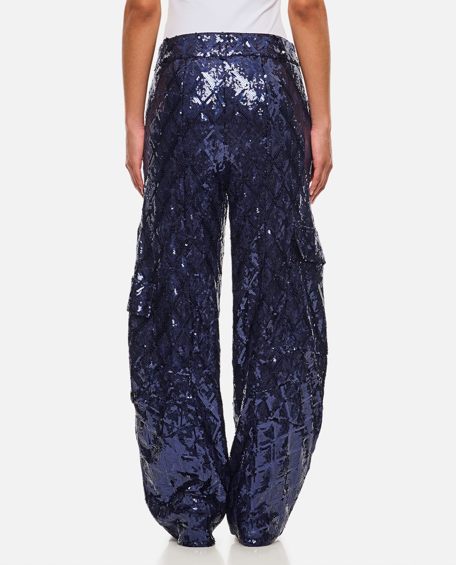 Rotate Birger Christensen Sequinned Cargo Pants In Blue