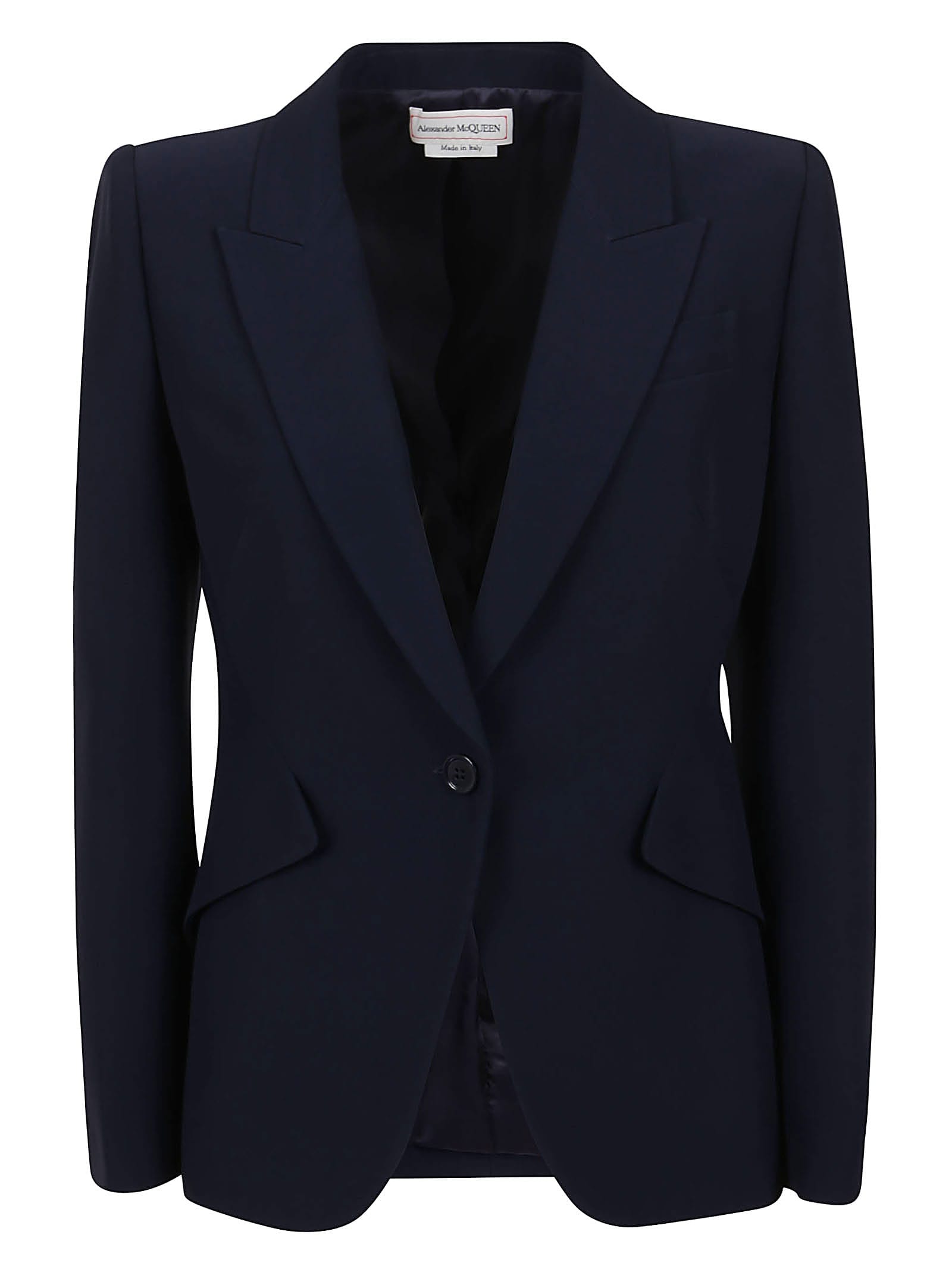 Alexander Mcqueen Peak Shoulder Blazer In Navy