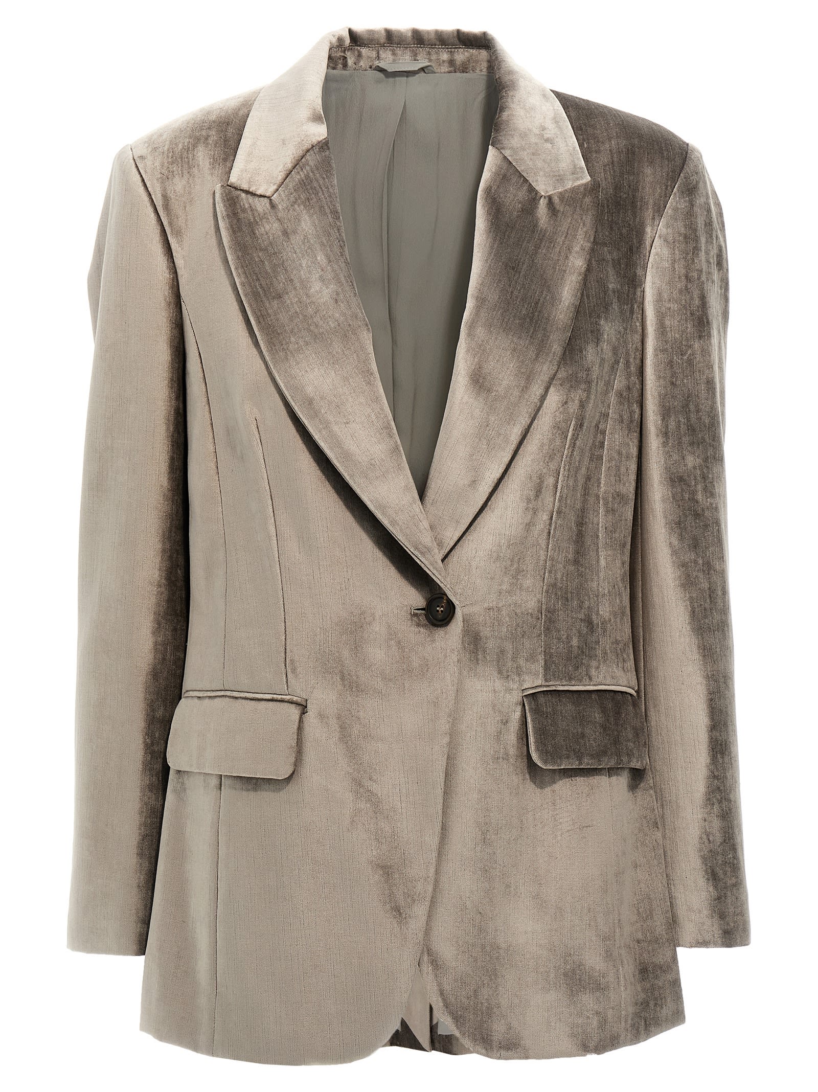 Shop Brunello Cucinelli Single-breasted Chenille Blazer In Gray