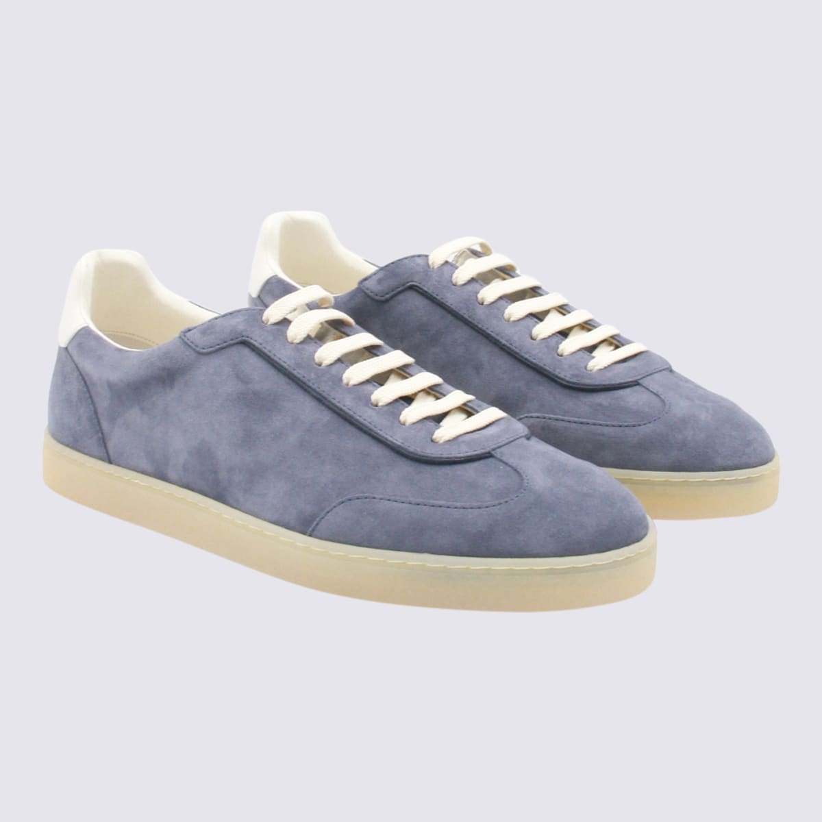 Brunello Cucinelli Leather-trimmed Suede Sneakers In Blue