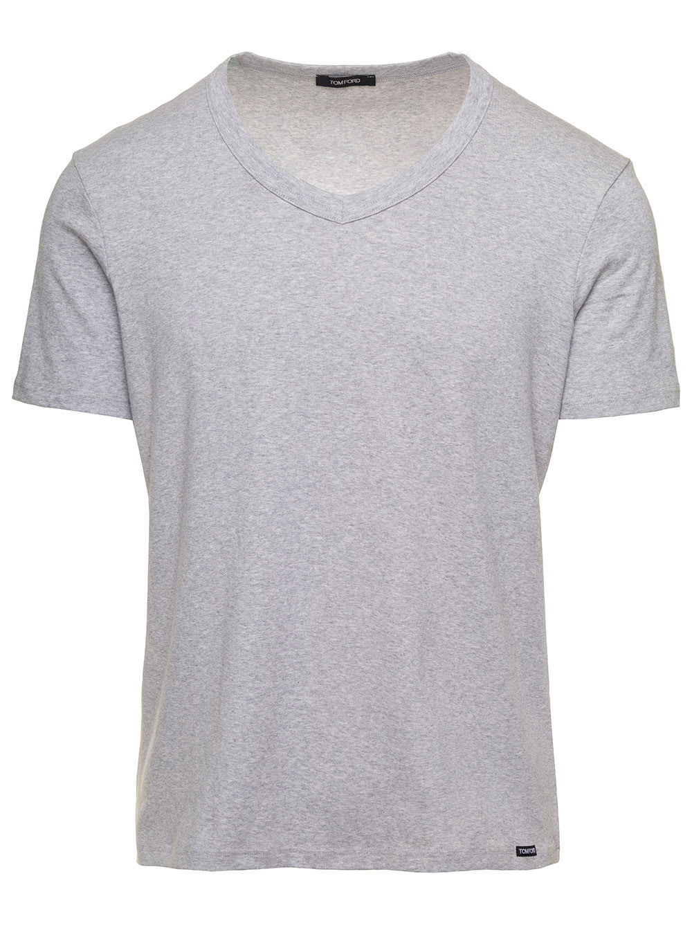 Shop Tom Ford Mans Cotton V-neck T-shirt In Grey