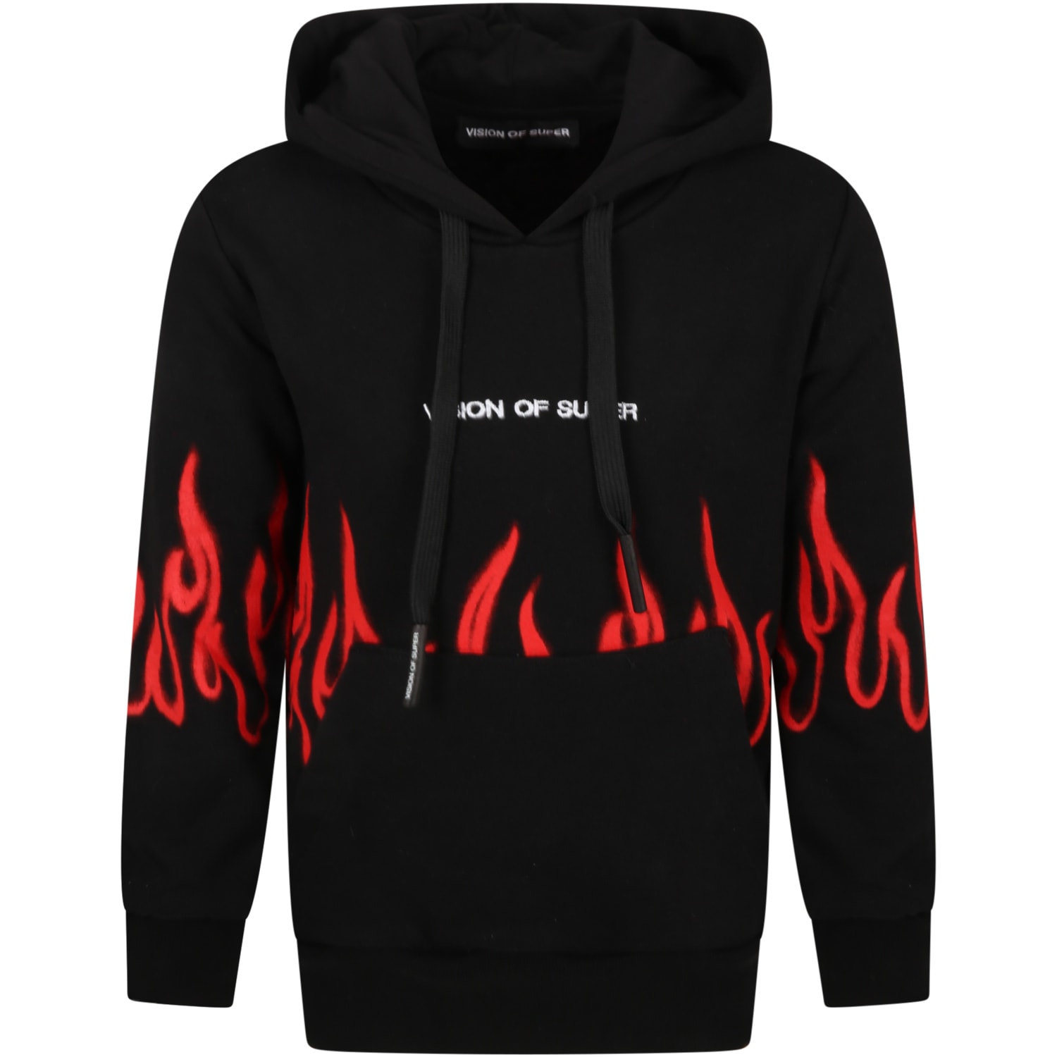 Vision of Super Black Sweatshirt For Kids With White Logo And Red Flames