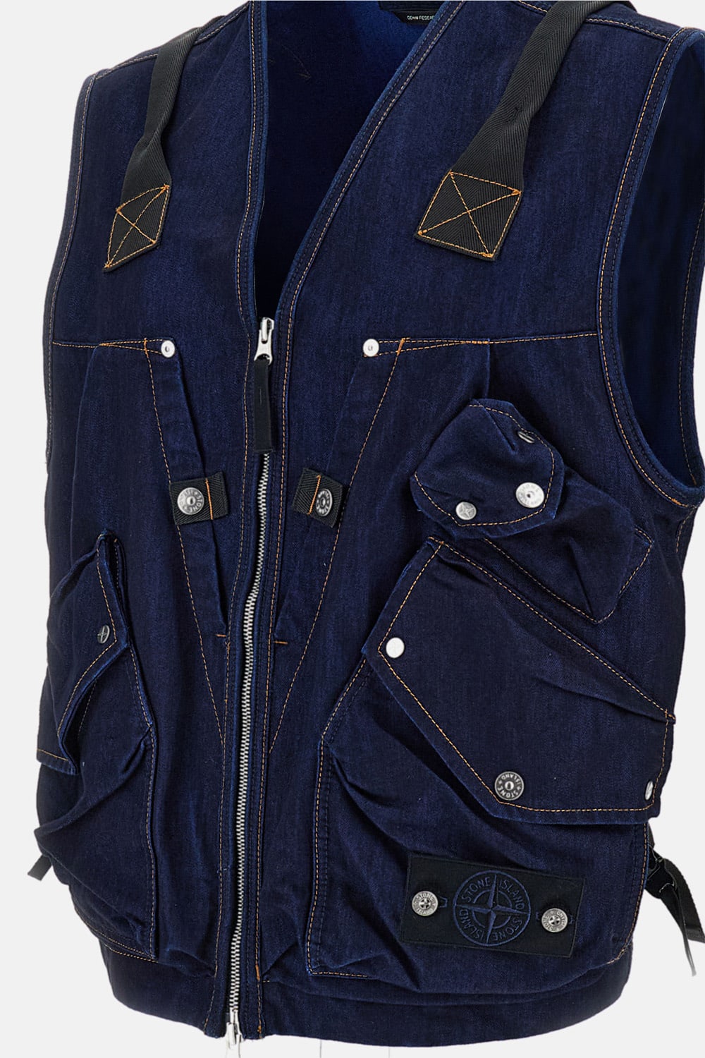 Stone Island Indigo Blue Zip Vest In Cotton Blend