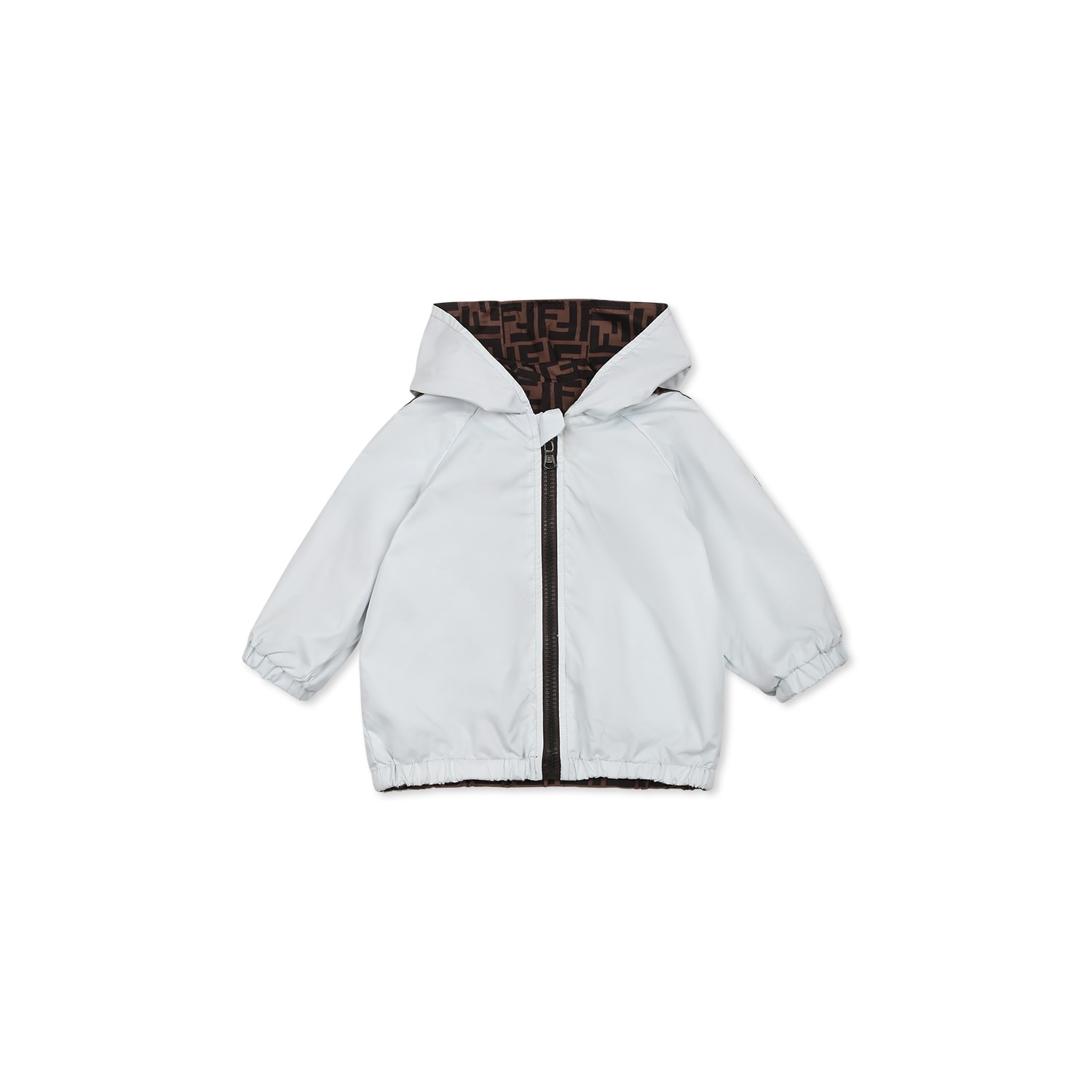 Fendi Reversible Light Blue Windbreaker For Baby Girl With Iconic Ff In Light Blue