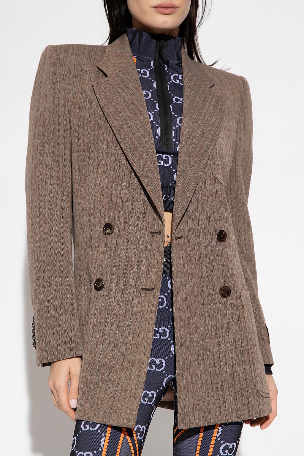 Gucci Double-breasted Herringbone Blazer In Brown