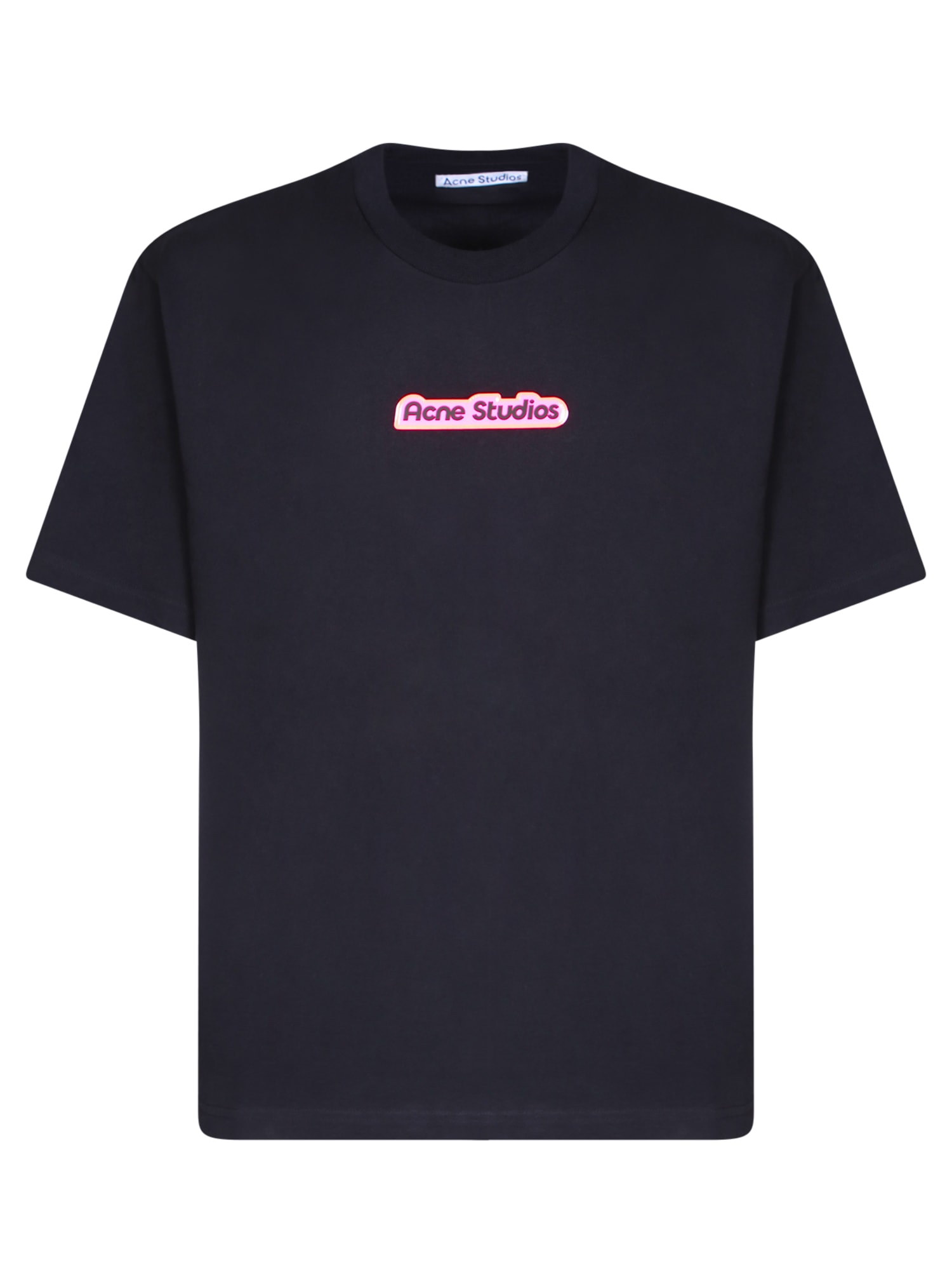 Shop Acne Studios Logo Print Black T-shirt In Pink