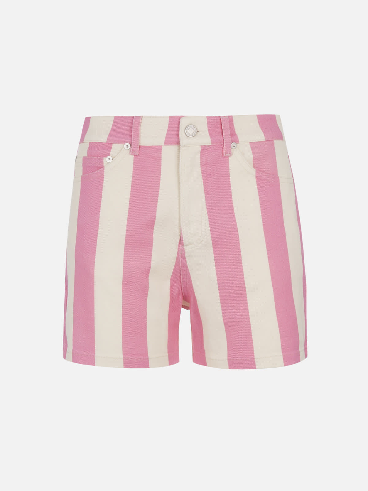 Mc2 Saint Barth Woman Pink Striped Print Denim Bermuda Cancun In Pink