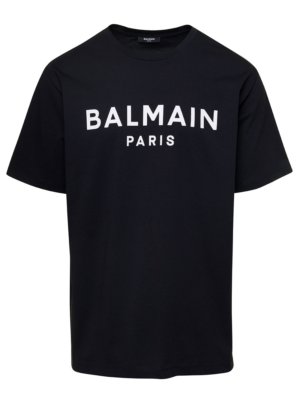 Shop Balmain Black Crew Neck T-shirt With Logo Print On The Chest In Cotton Man
